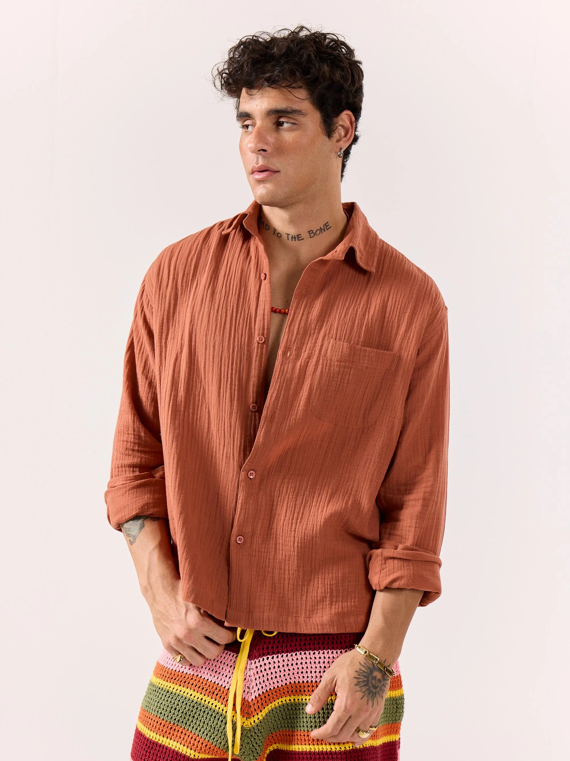 Rust Gauze Holiday Shirt - Image 6