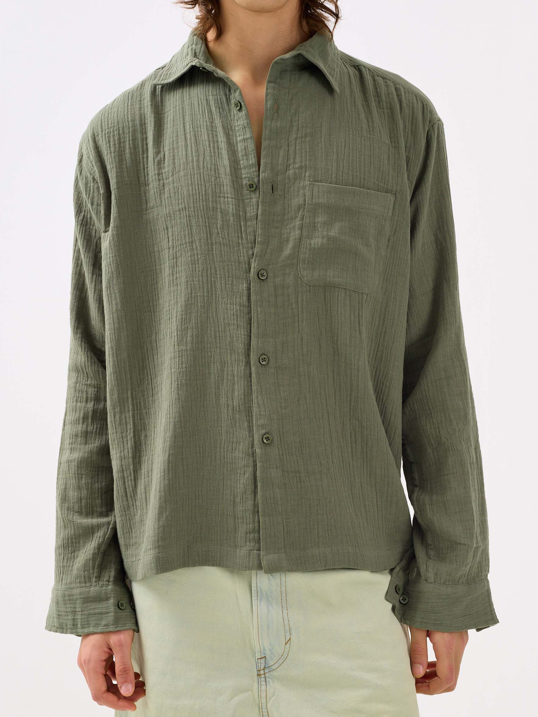 Sage Green Gauze Holiday Shirt - Image 3