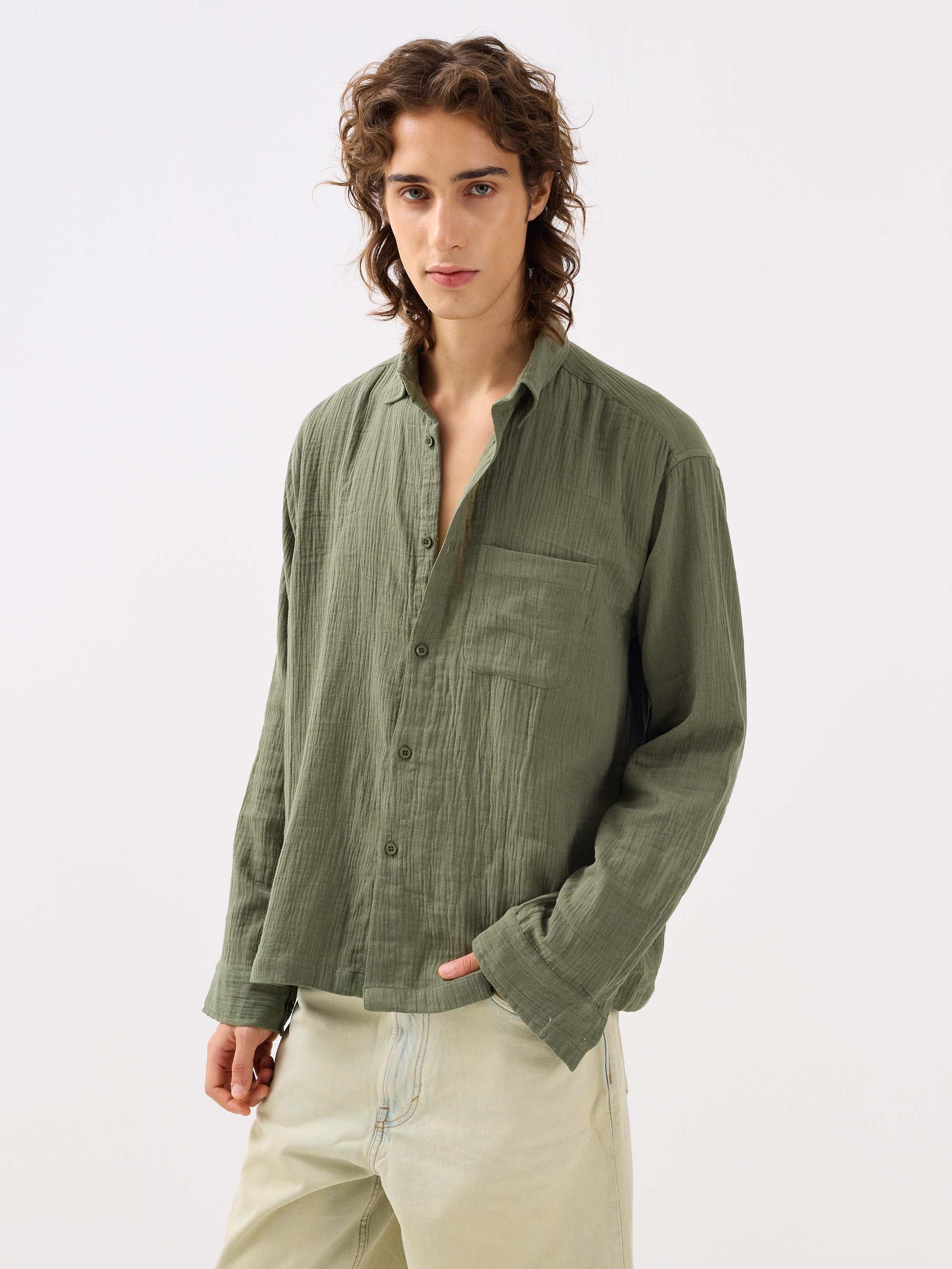 Sage Green Gauze Holiday Shirt - Image 4