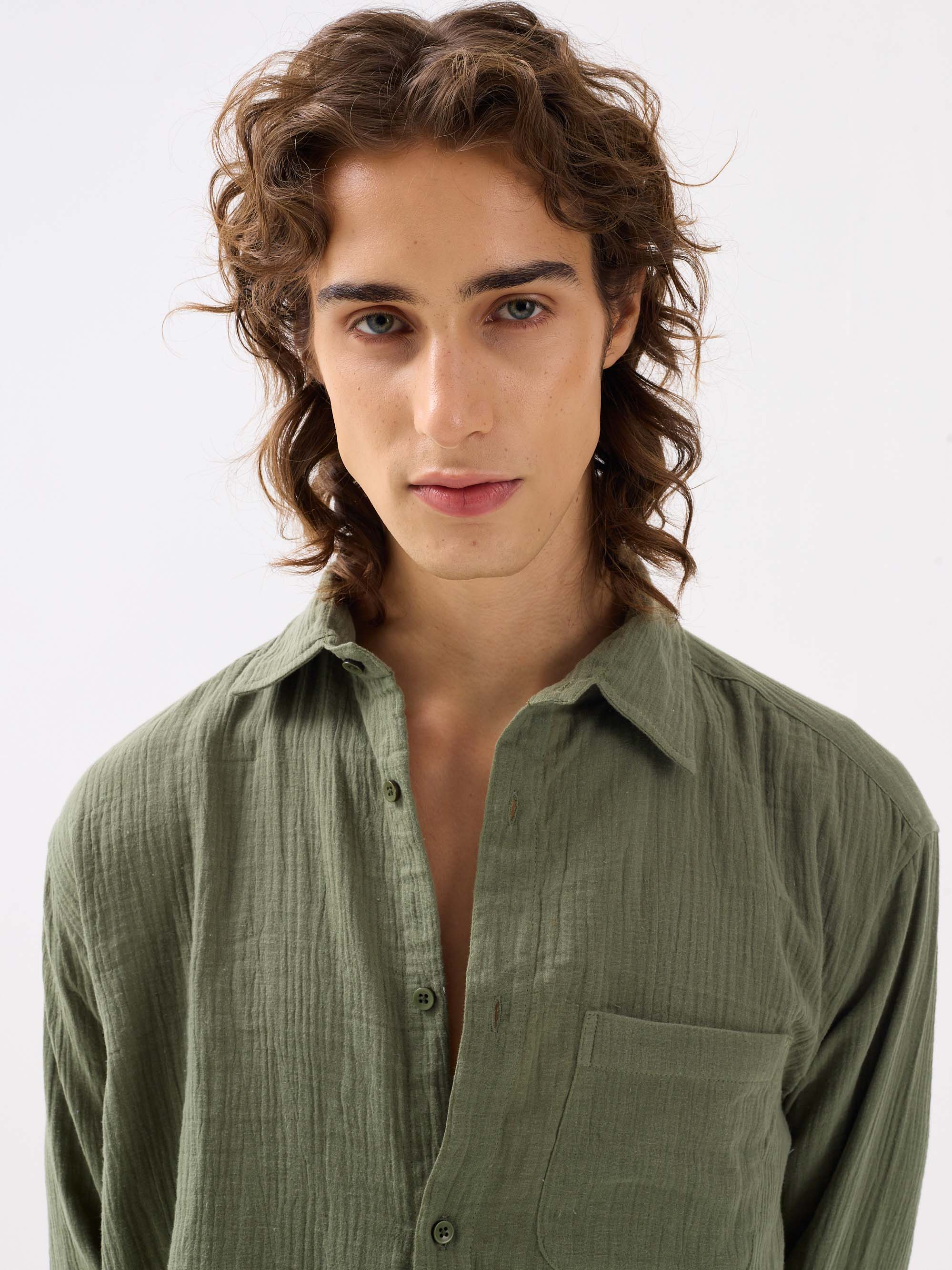 Sage Green Gauze Holiday Shirt - Image 6