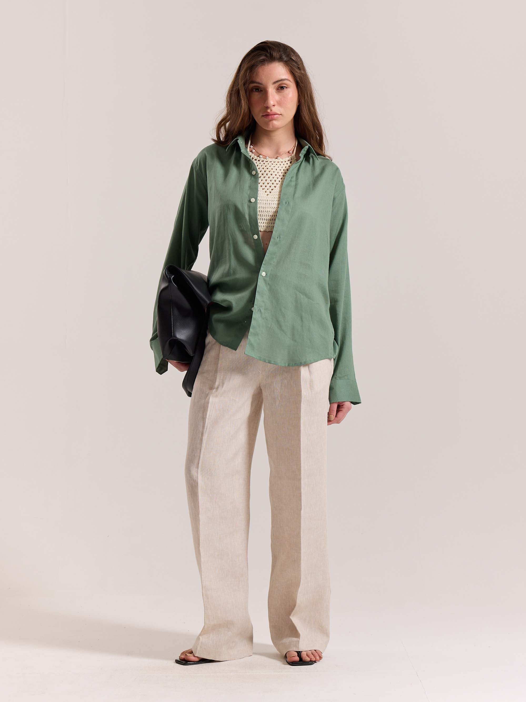 Sage Green Linen-blend Shirt - Image 2
