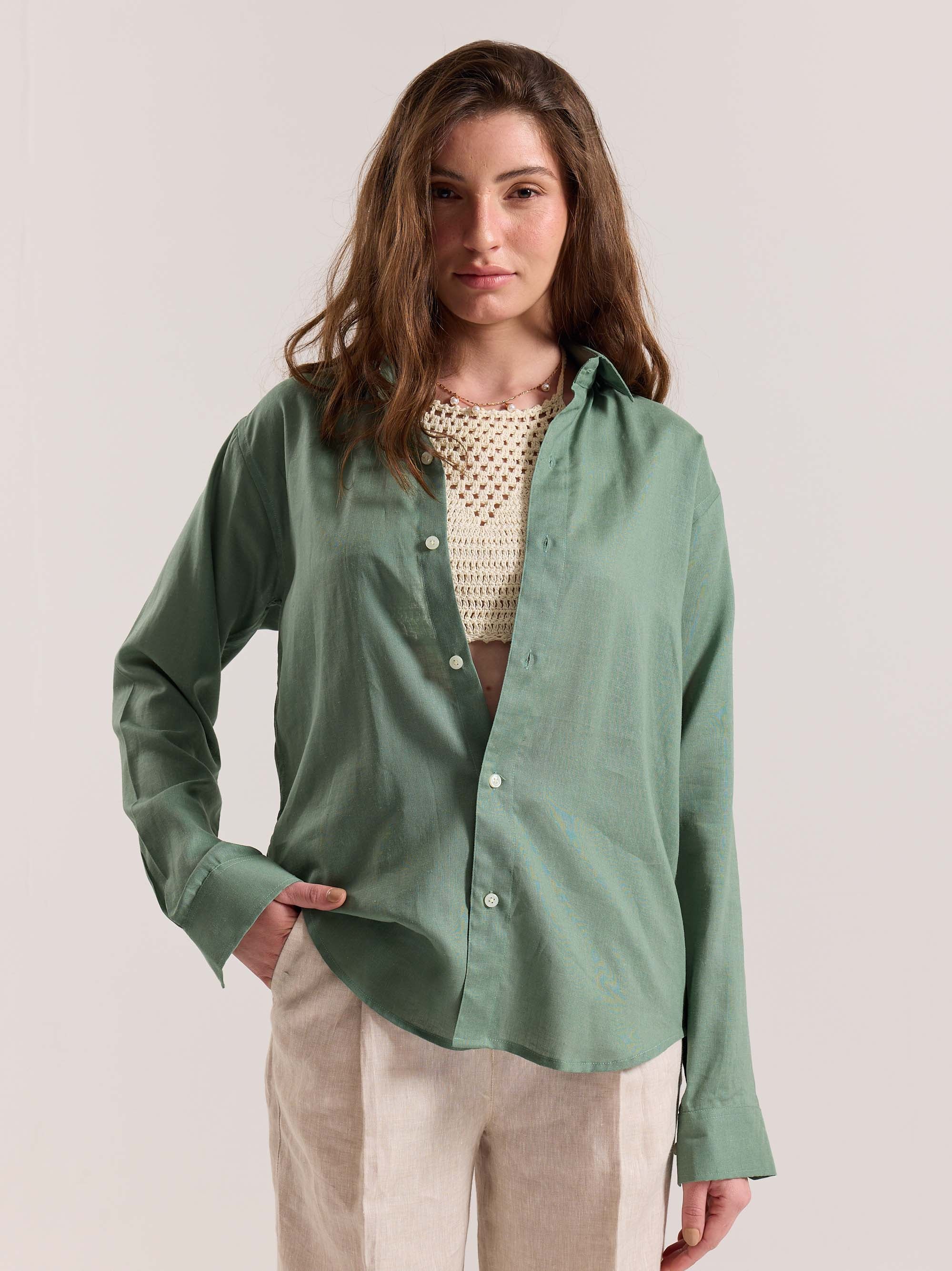 Sage Green Linen-blend Shirt - Image 4