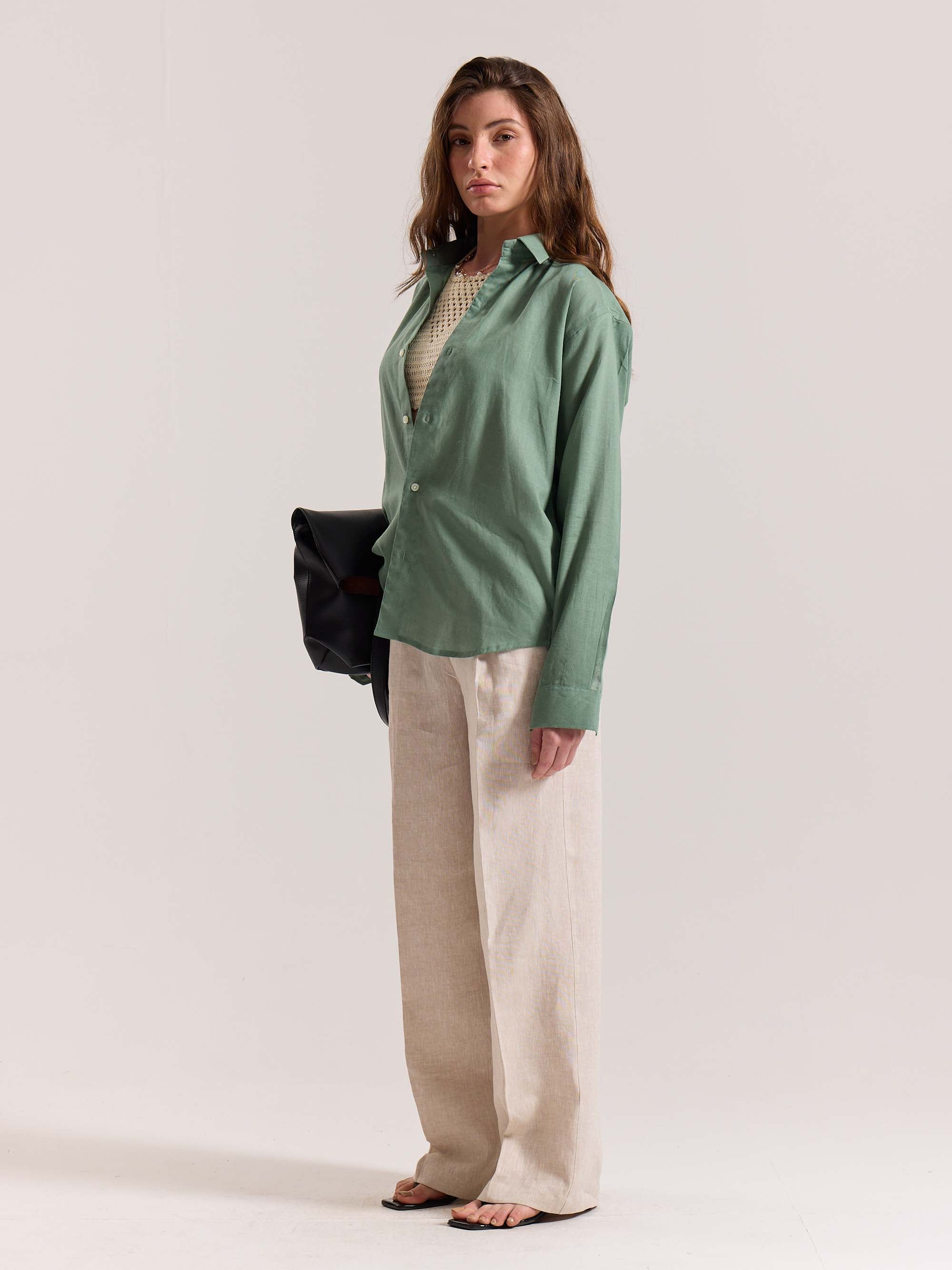 Sage Green Linen-blend Shirt - Image 5