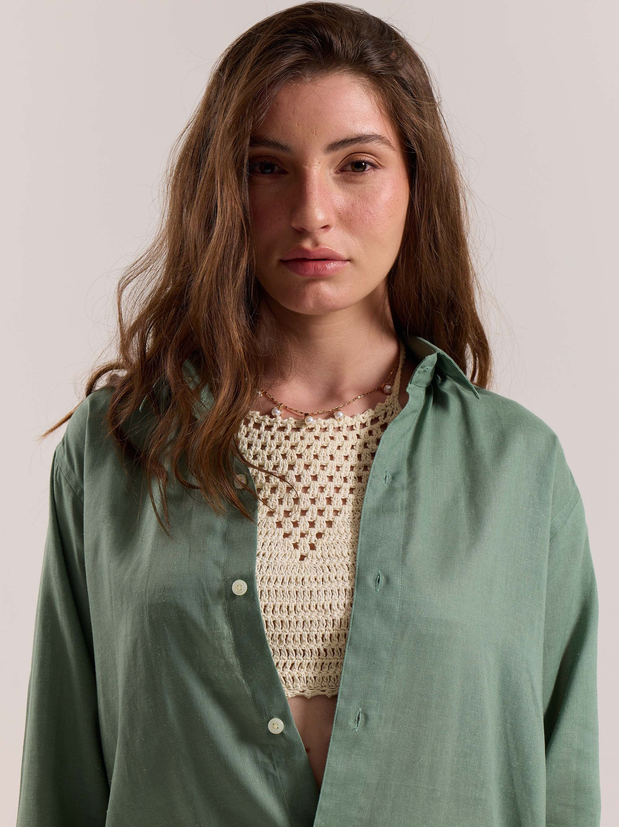 Sage Green Linen-blend Shirt - Image 6