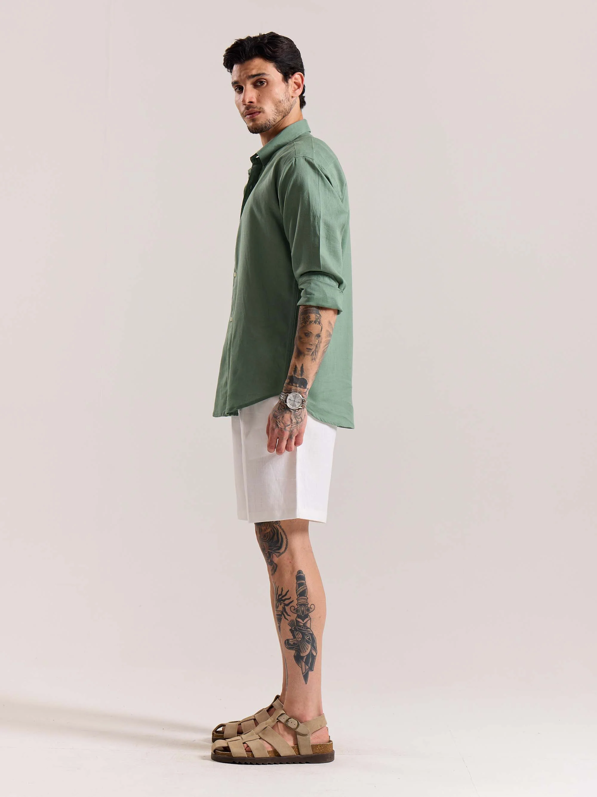 Sage Green Linen-blend Shirt - Image 7