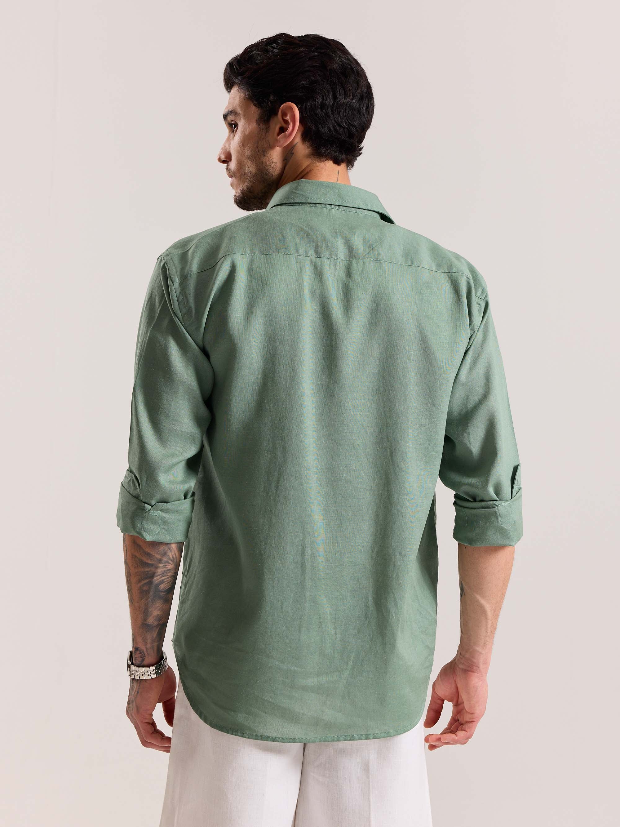 Sage Green Linen-blend Shirt - Image 8