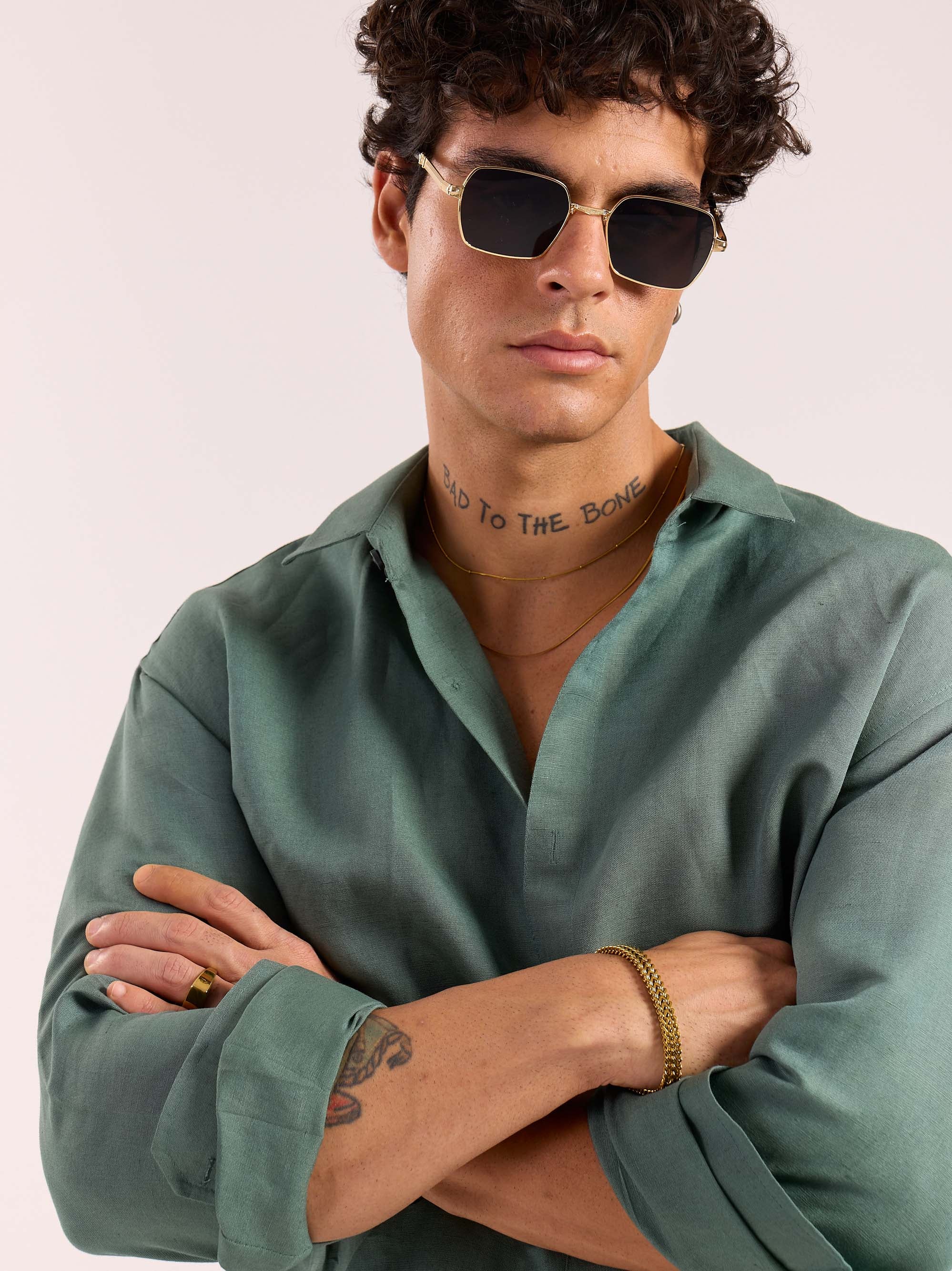 Sage Green Linen Cropped Shirt - Image 3