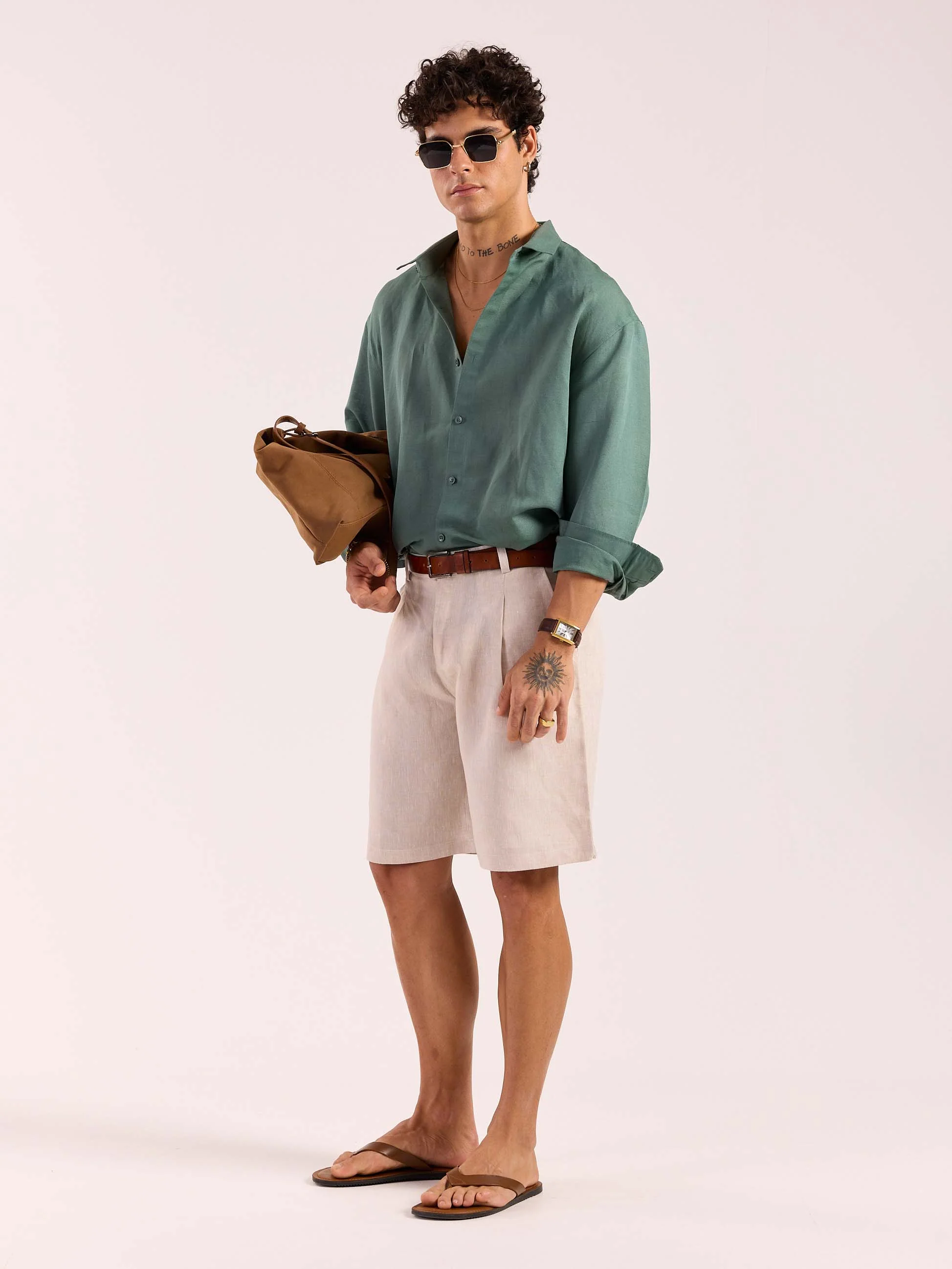 Sage Green Linen Cropped Shirt - Image 5