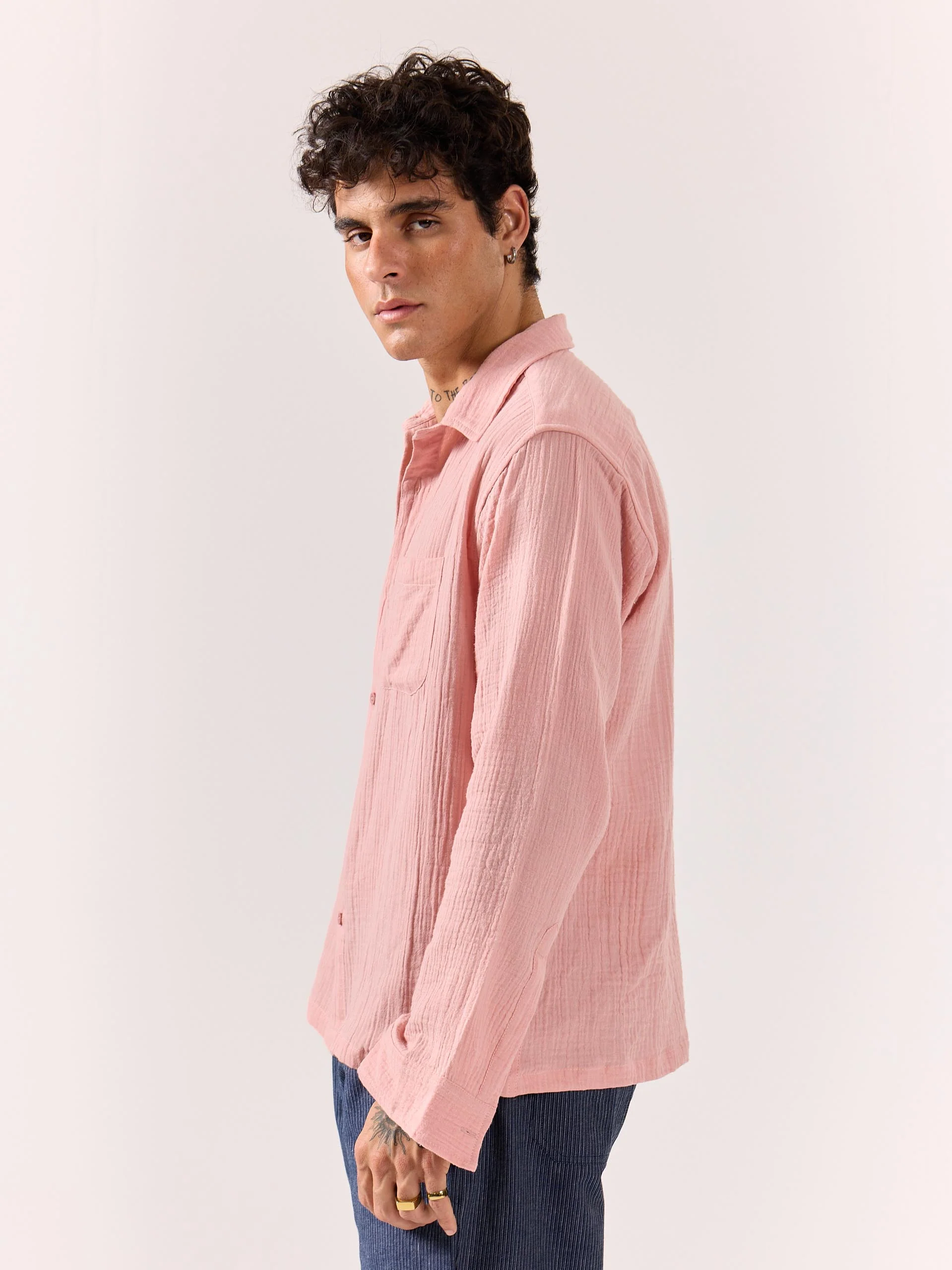 Salmon Pink Gauze Holiday Shirt - Image 6