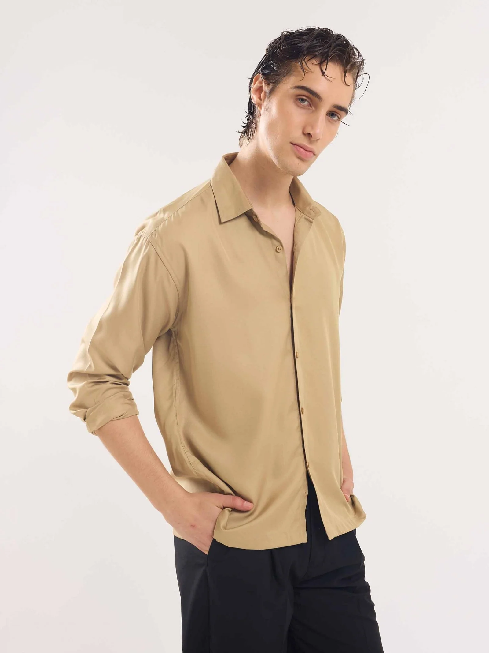 Sand Brown Drape Shirt - Image 4