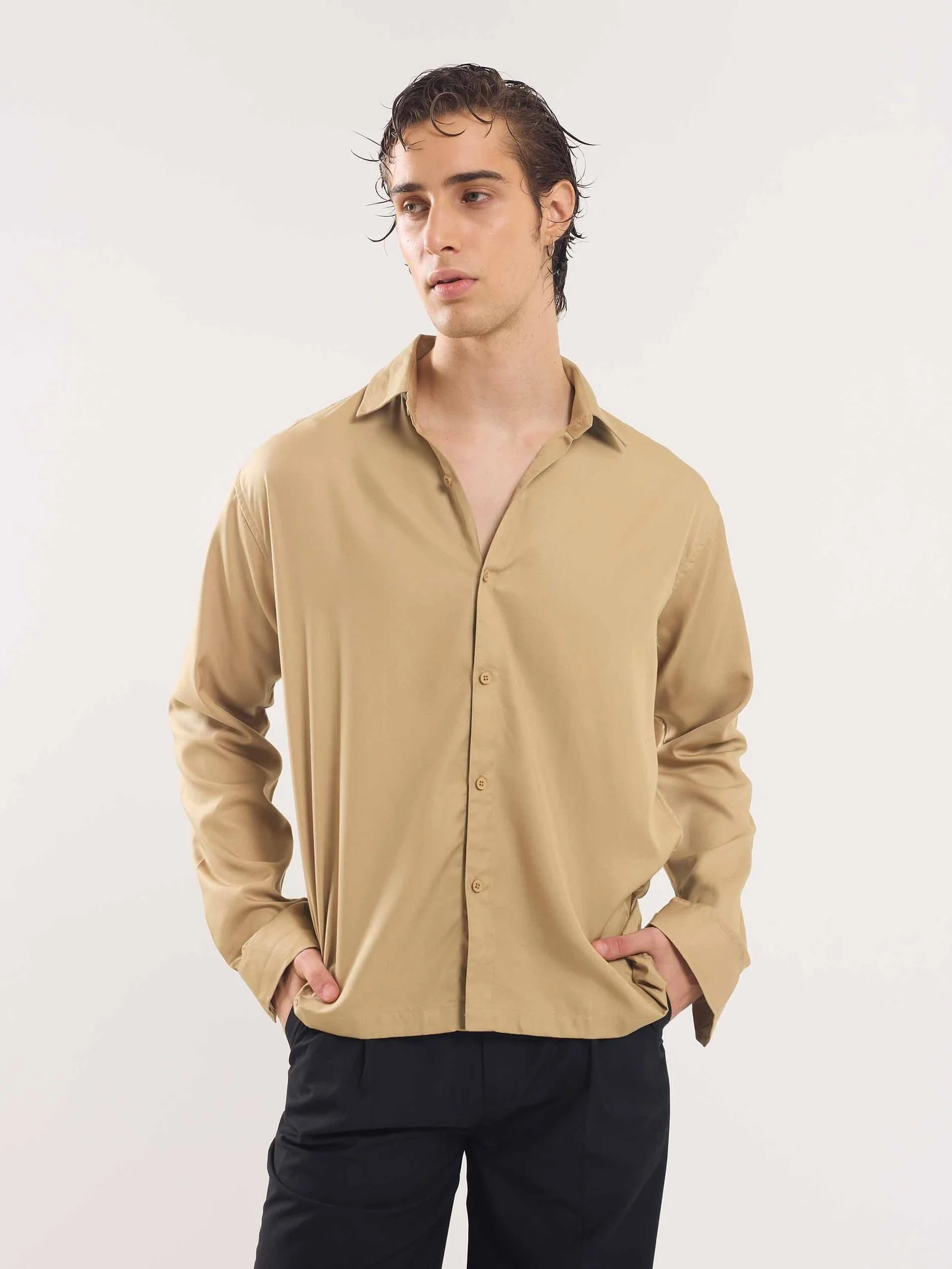 Sand Brown Drape Shirt - Image 5