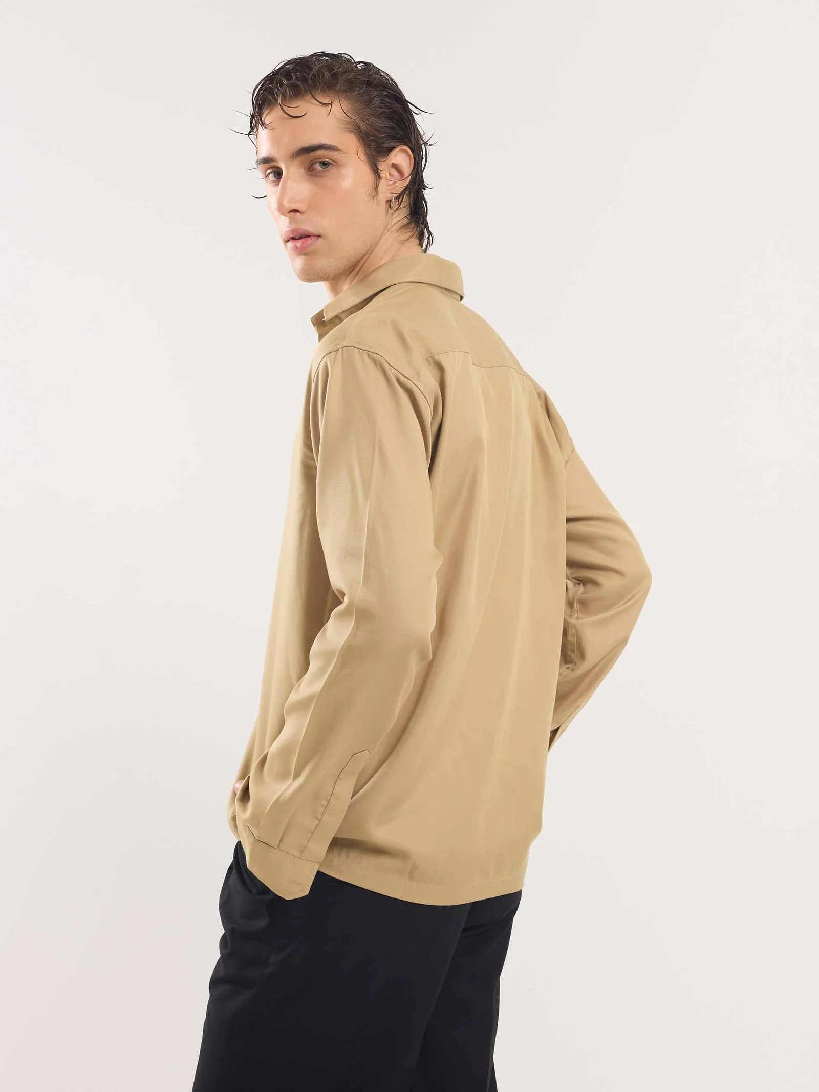 Sand Brown Drape Shirt - Image 6