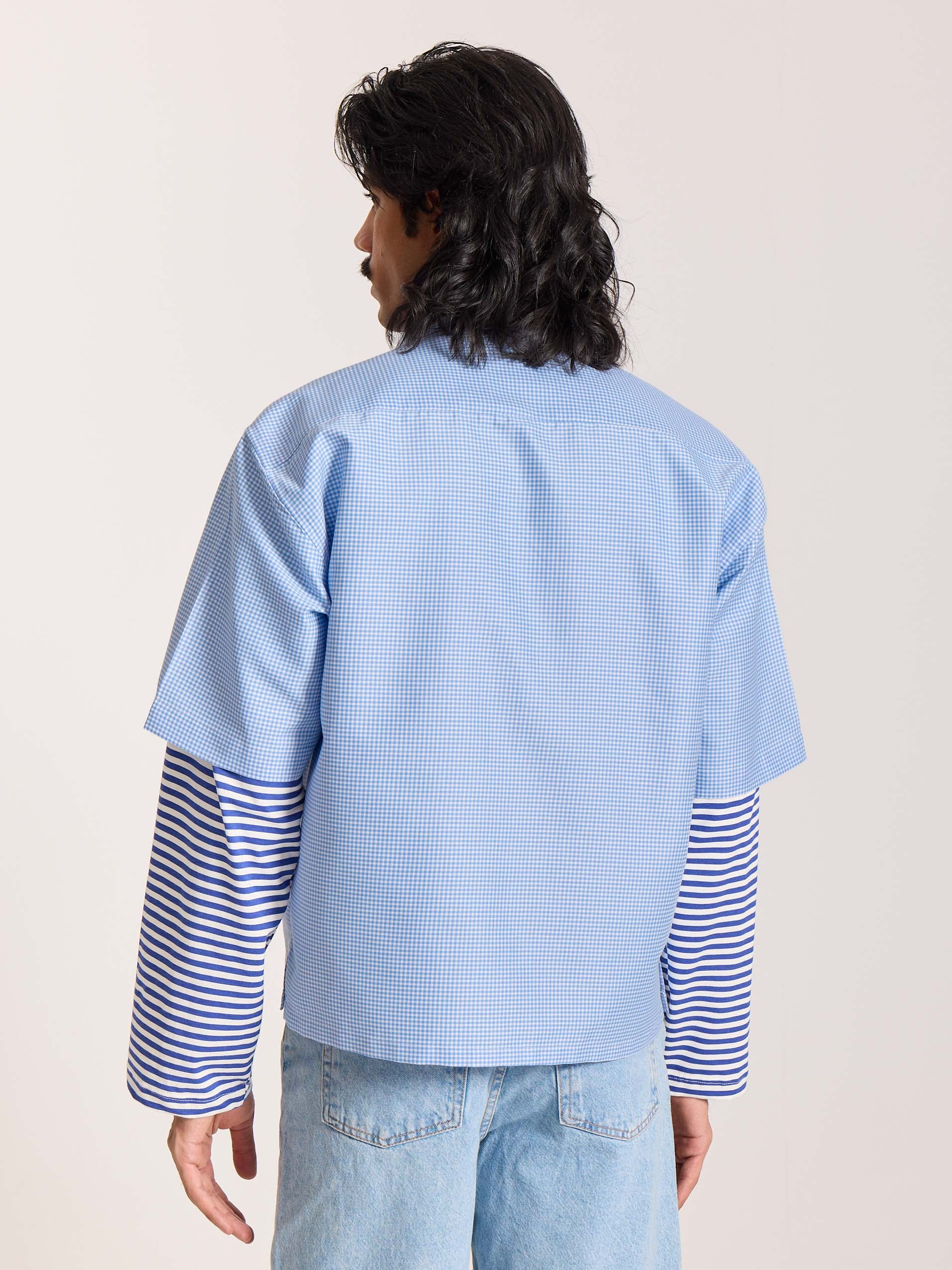 Sky Blue Checkered Cropped Shirt - Image 8