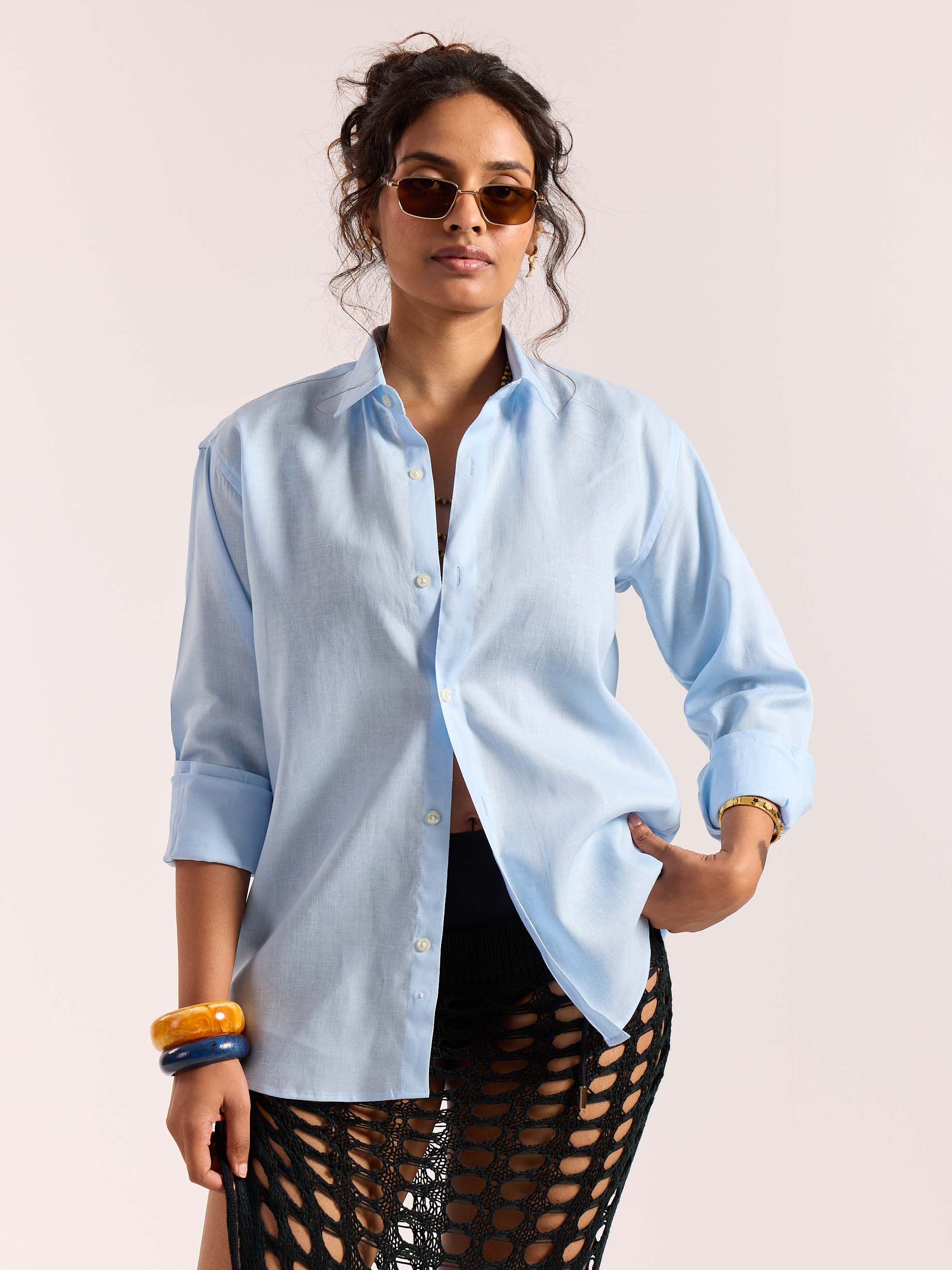 Sky Blue Linen-blend Shirt - Image 4