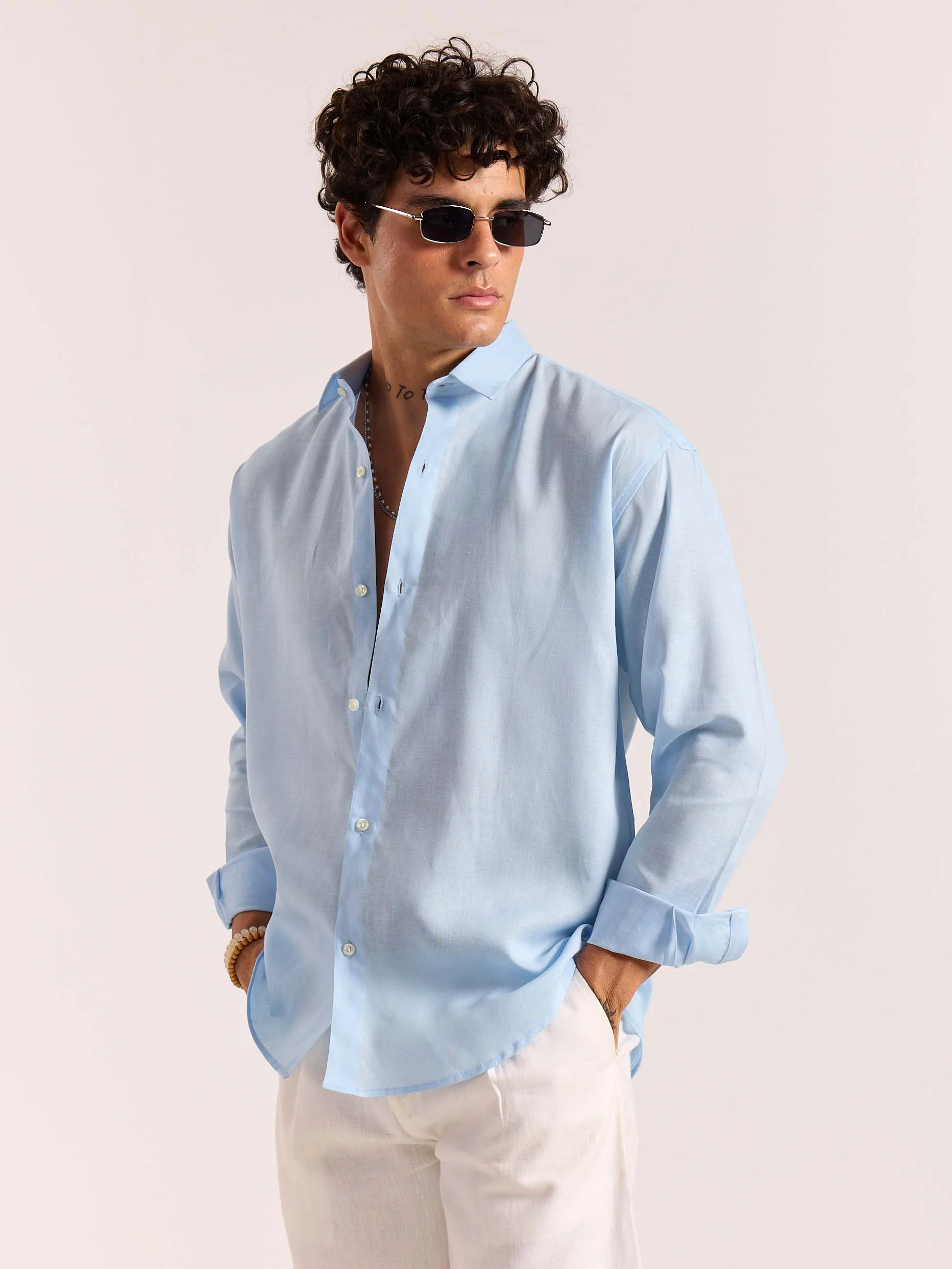 Sky Blue Linen-blend Shirt - Image 7