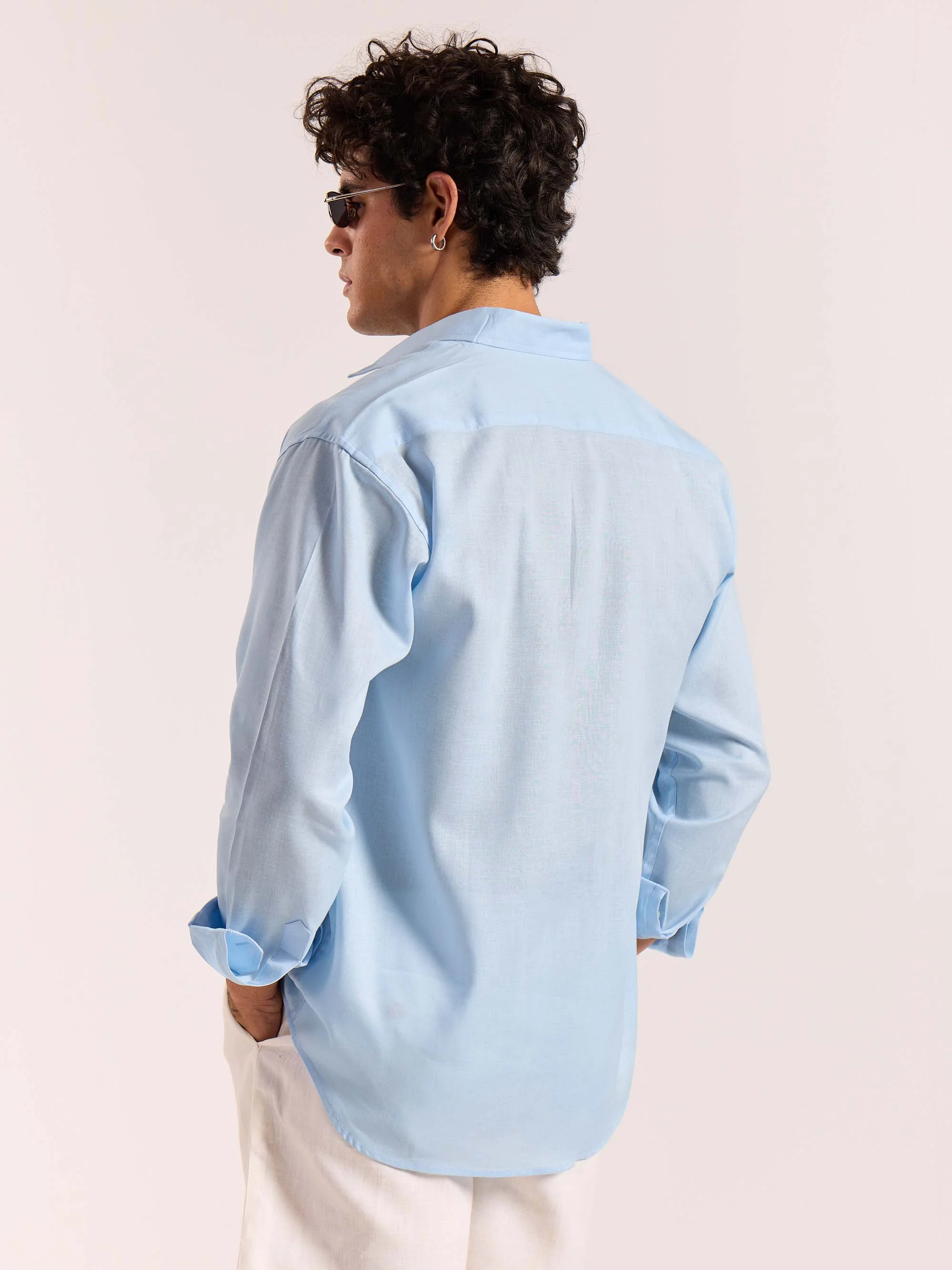 Sky Blue Linen-blend Shirt - Image 8