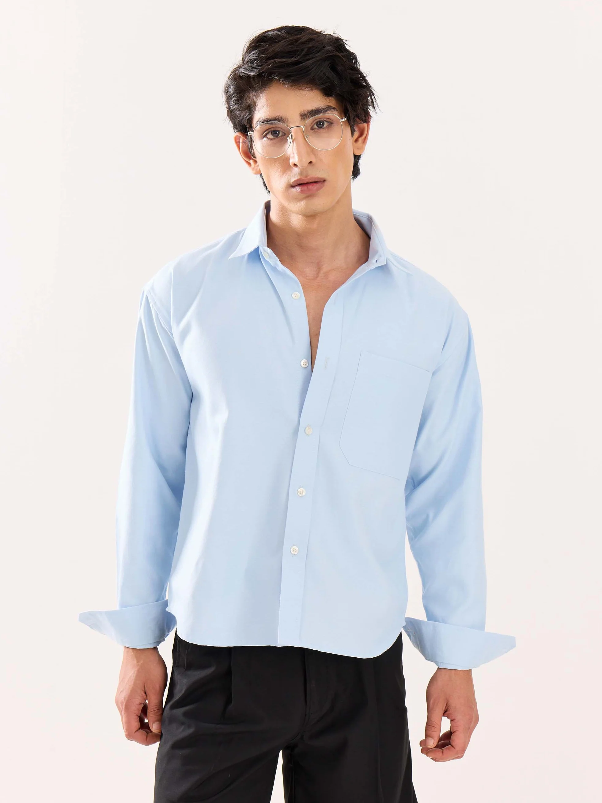 Sky Blue Oversized Cropped Shirt - Image 3
