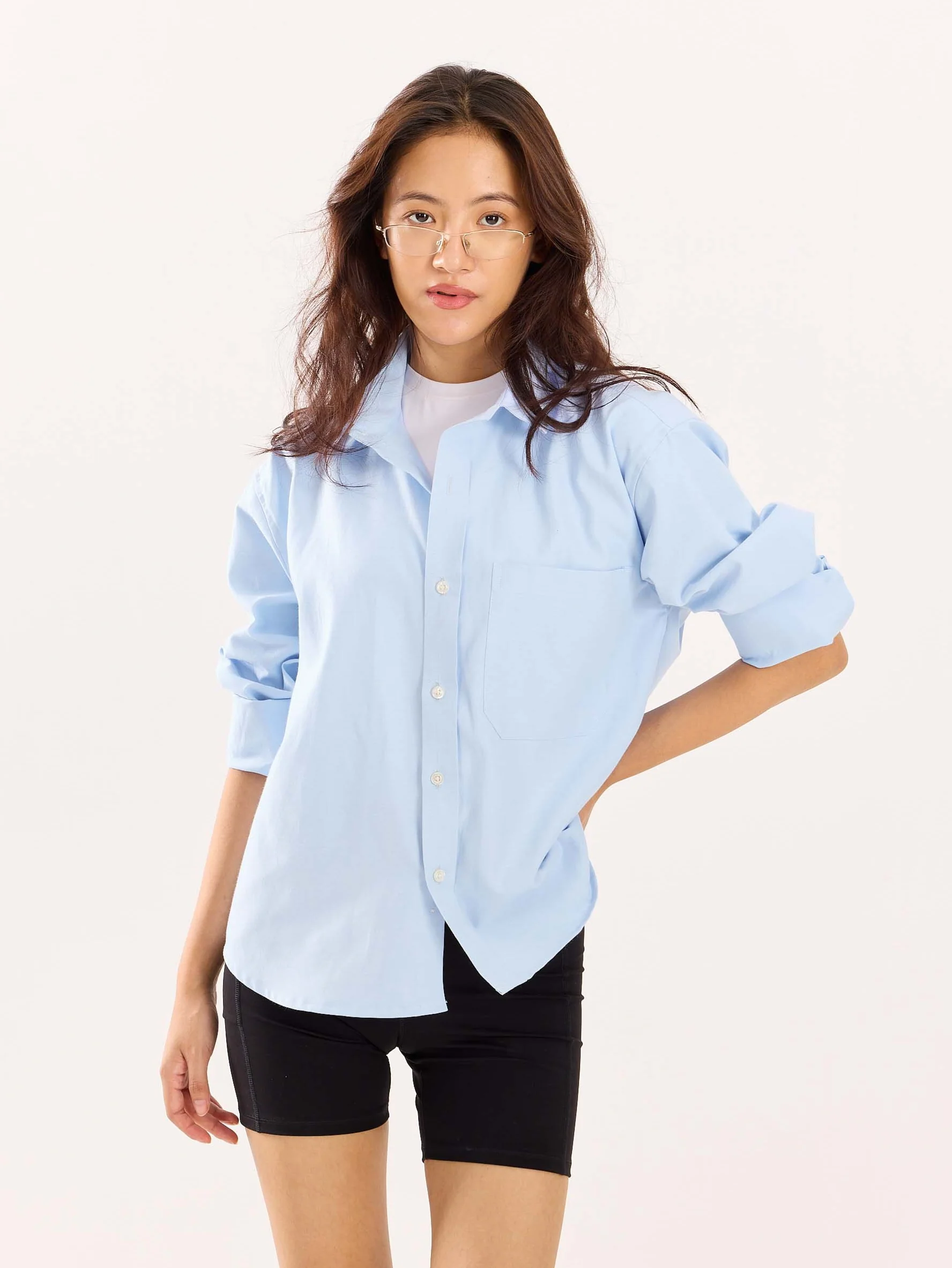 Sky Blue Oversized Cropped Shirt - Image 4