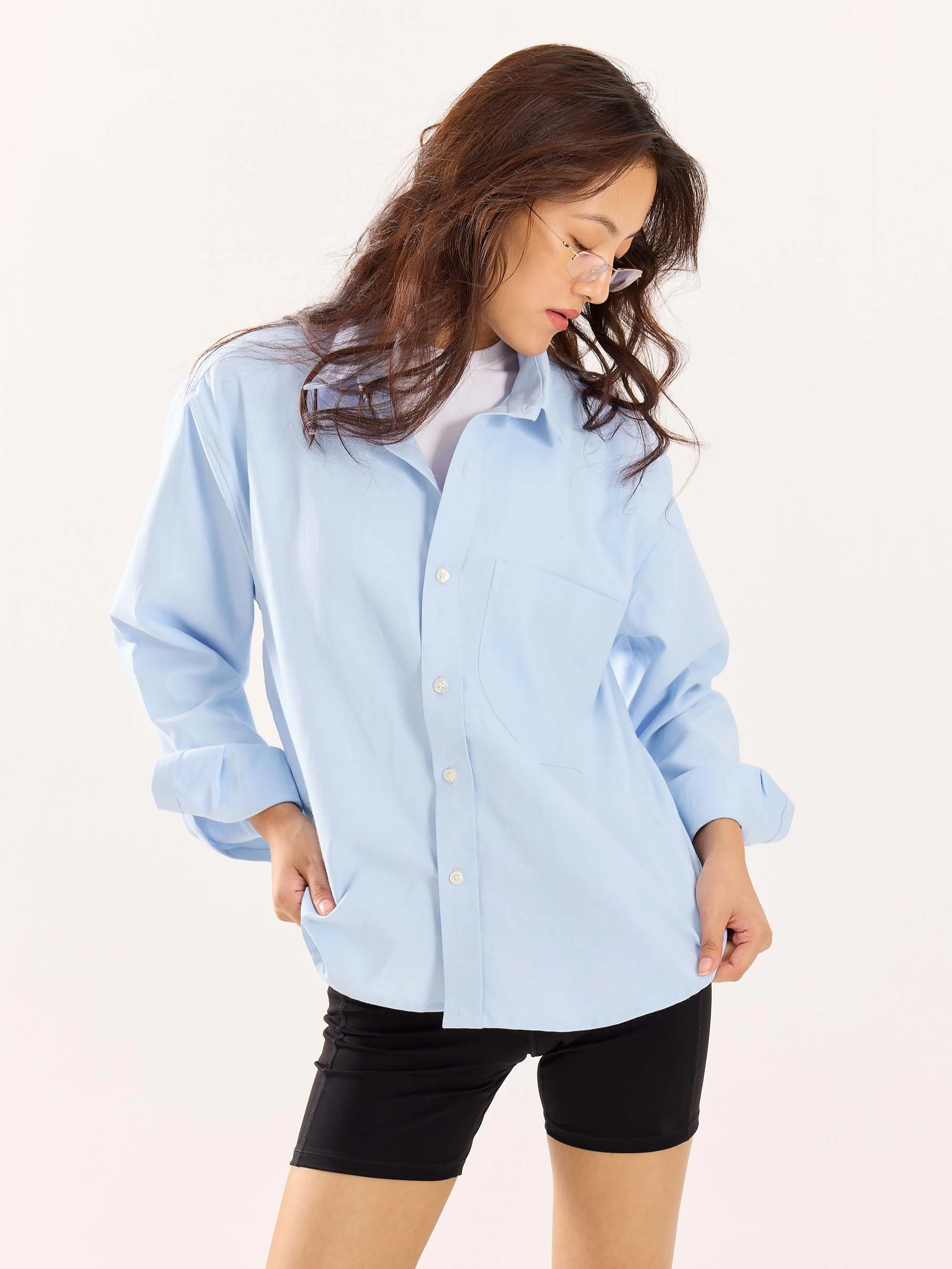Sky Blue Oversized Cropped Shirt - Image 5