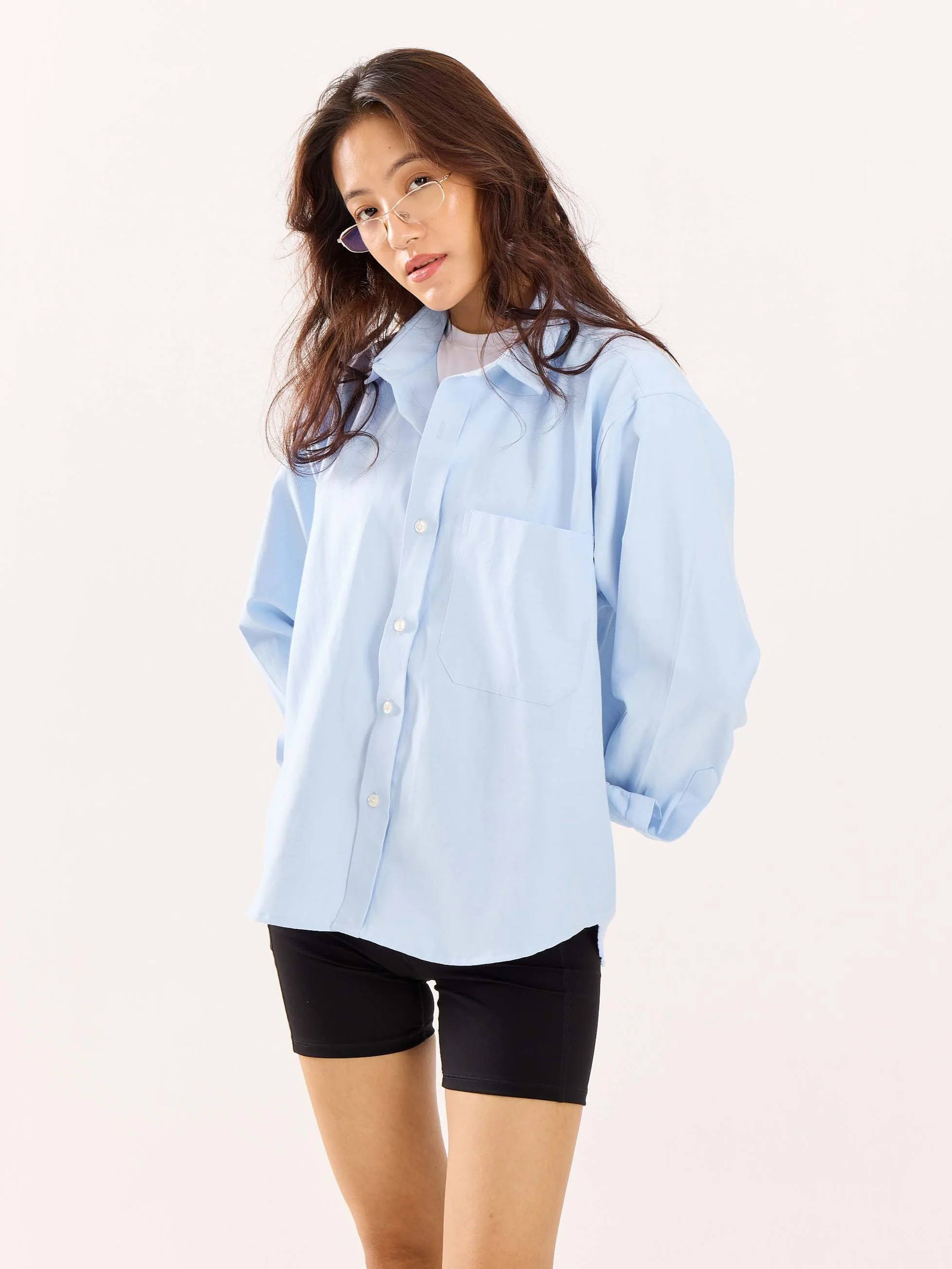 Sky Blue Oversized Cropped Shirt - Image 7