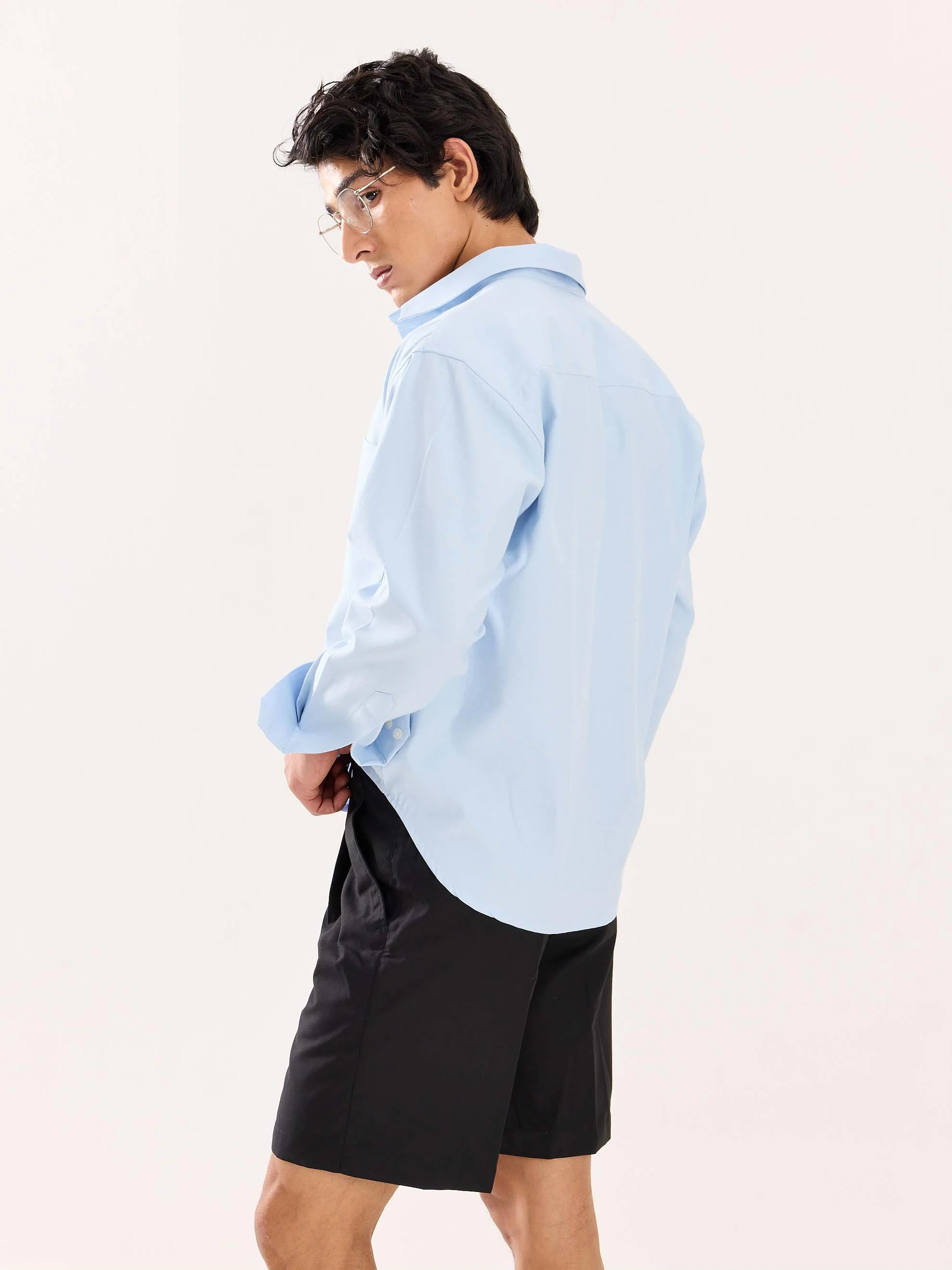 Sky Blue Oversized Cropped Shirt - Image 8