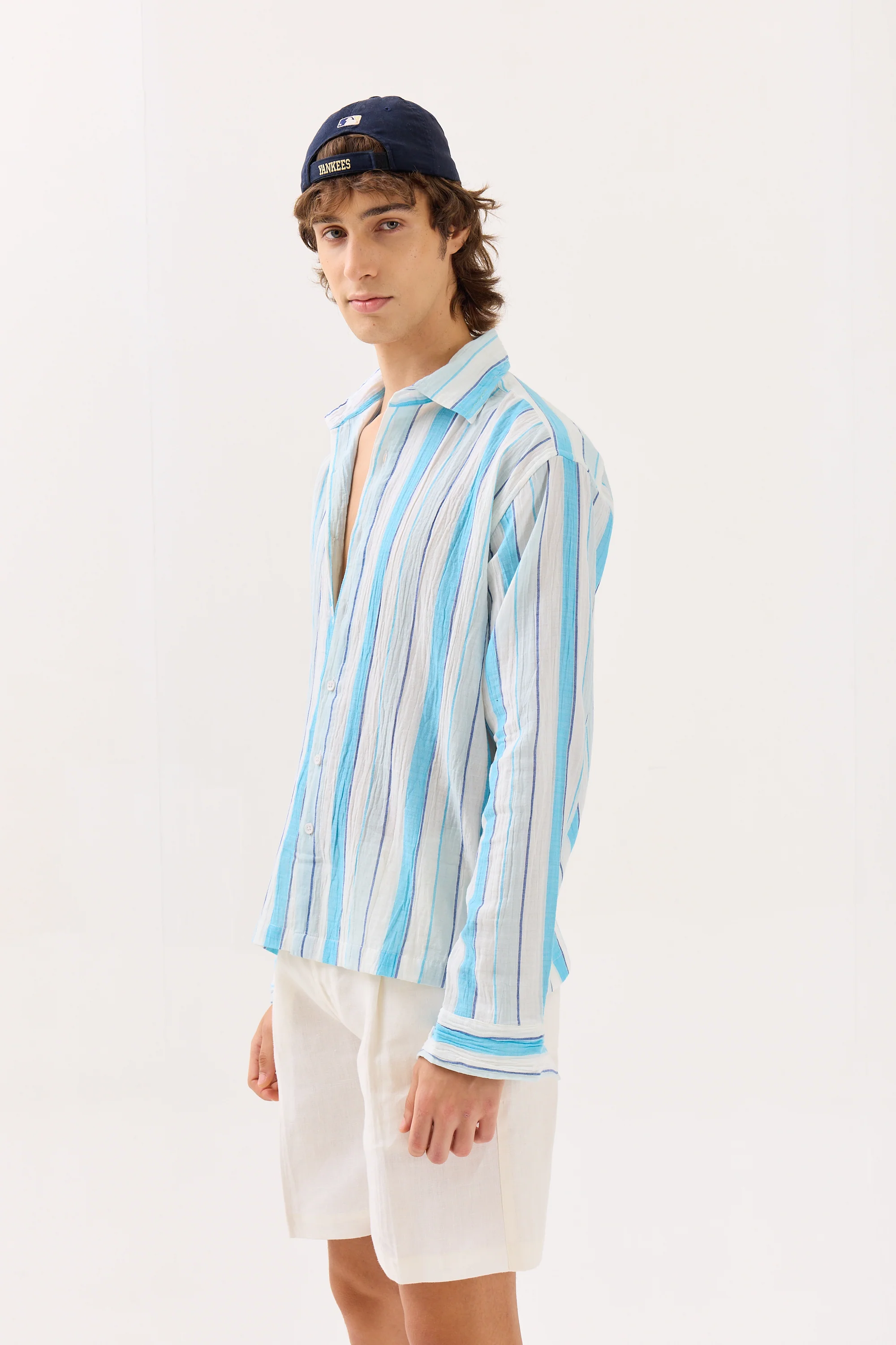 Sky Blue Striped Gauze Holiday Shirt - Image 5