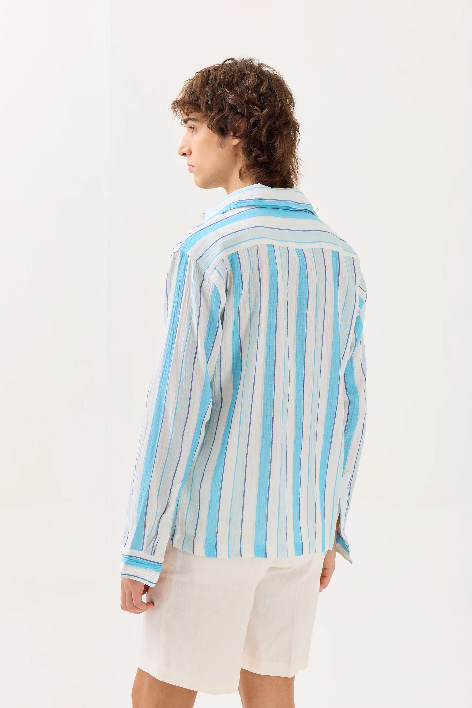 Sky Blue Striped Gauze Holiday Shirt - Image 6