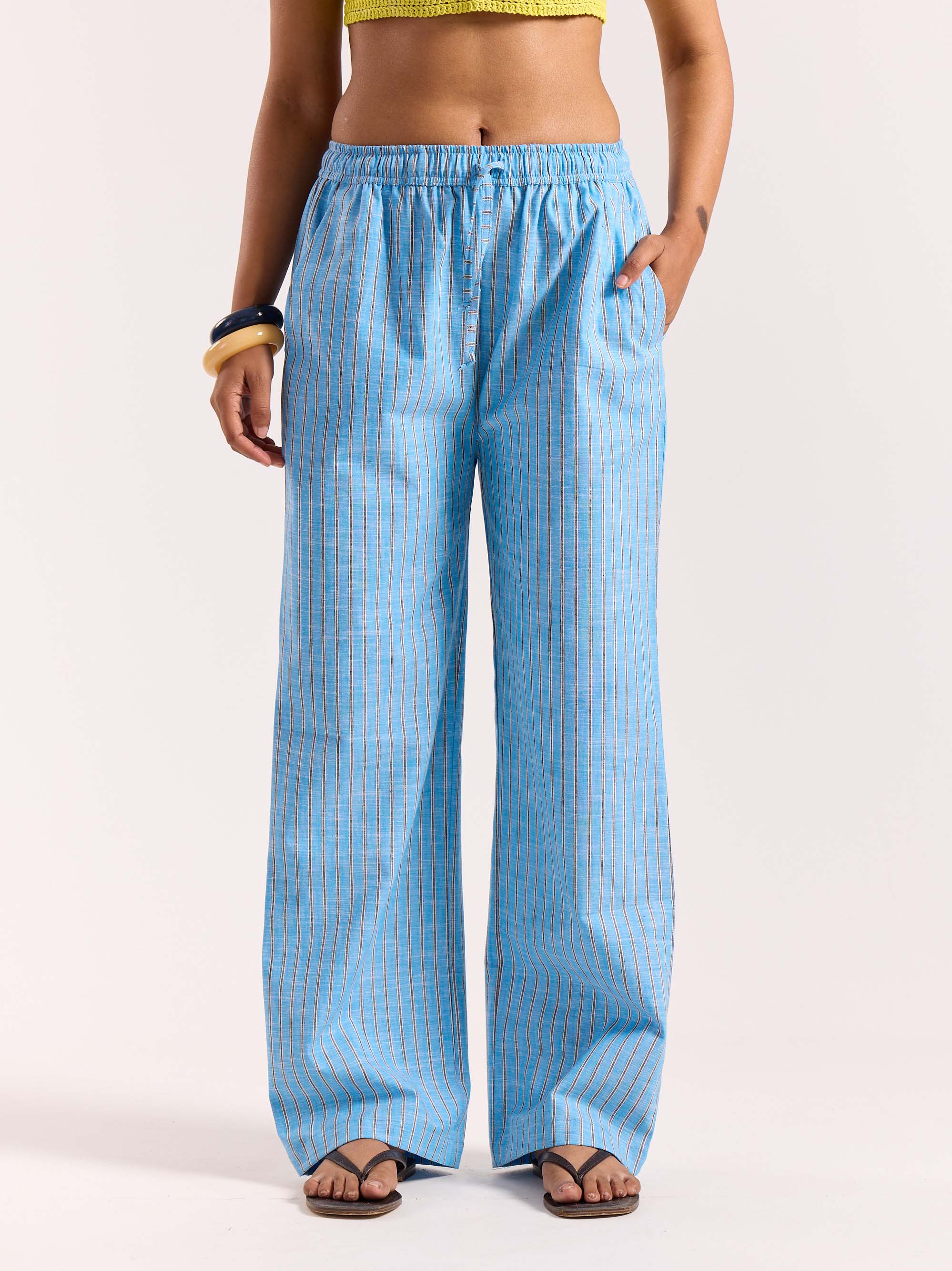 Sky Blue Striped Linen Pull-on Pants - Image 4