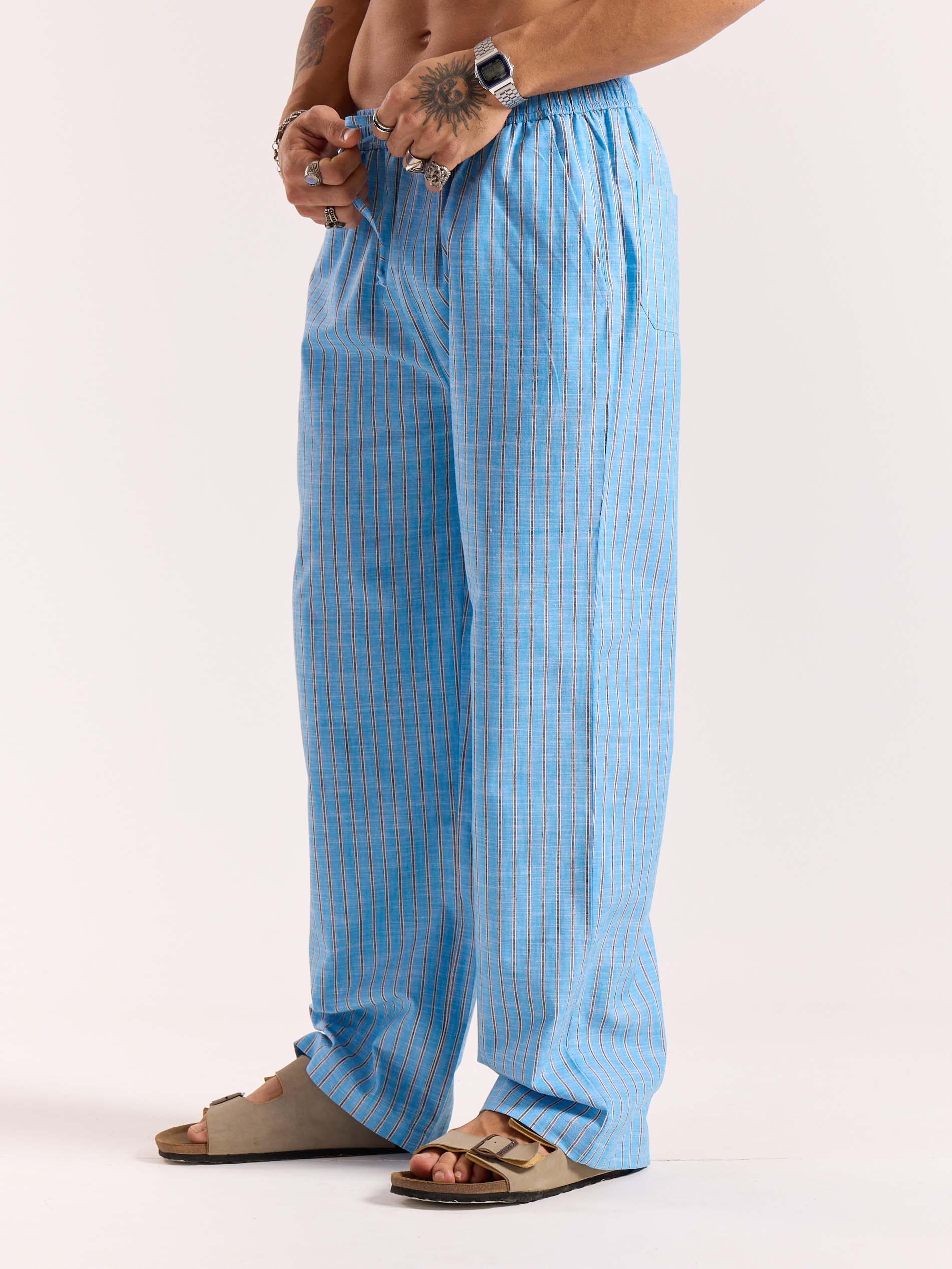 Sky Blue Striped Linen Pull-on Pants - Image 5