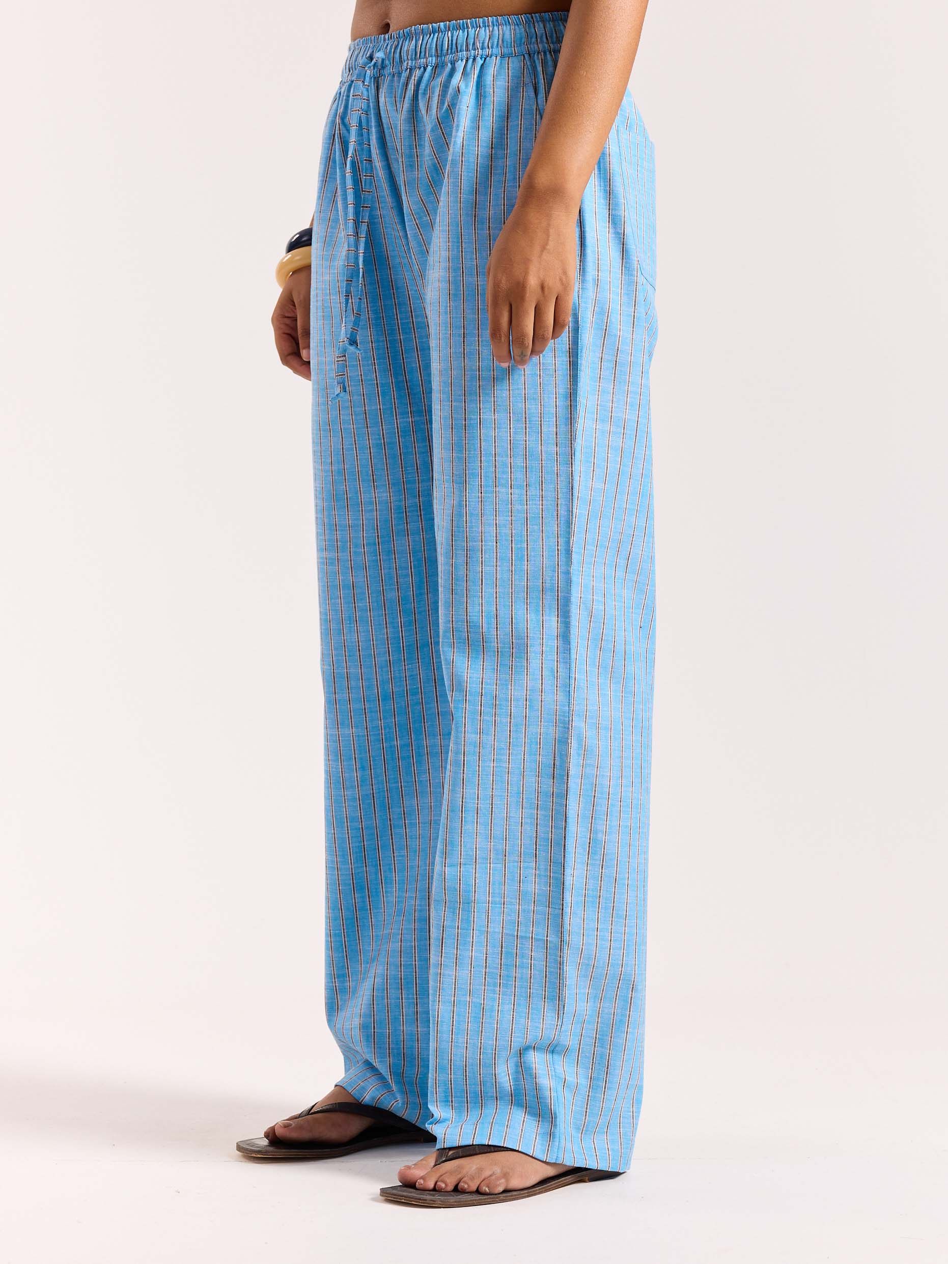 Sky Blue Striped Linen Pull-on Pants - Image 7