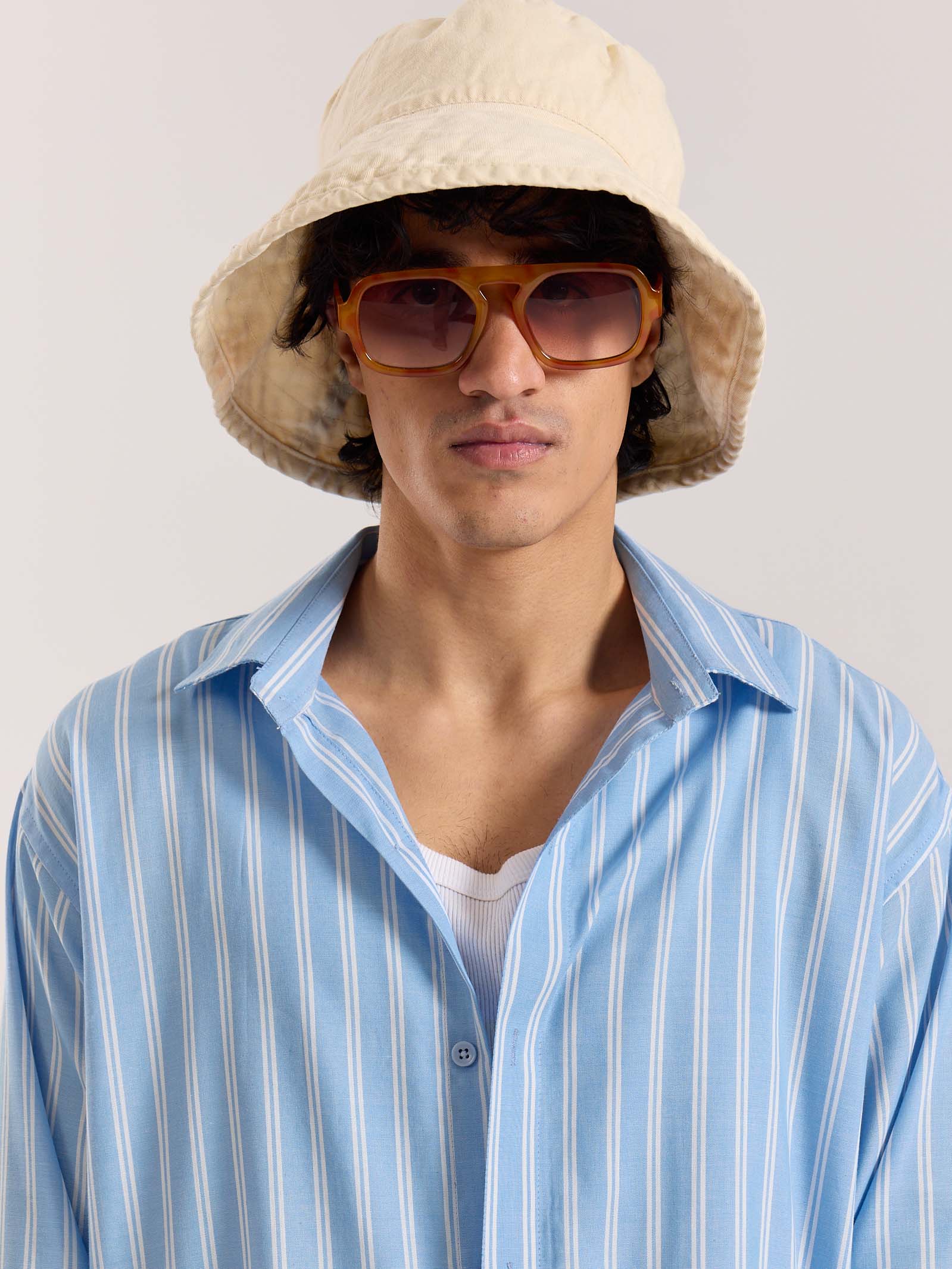 Sky Blue & White Striped Drape Shirt - Image 3