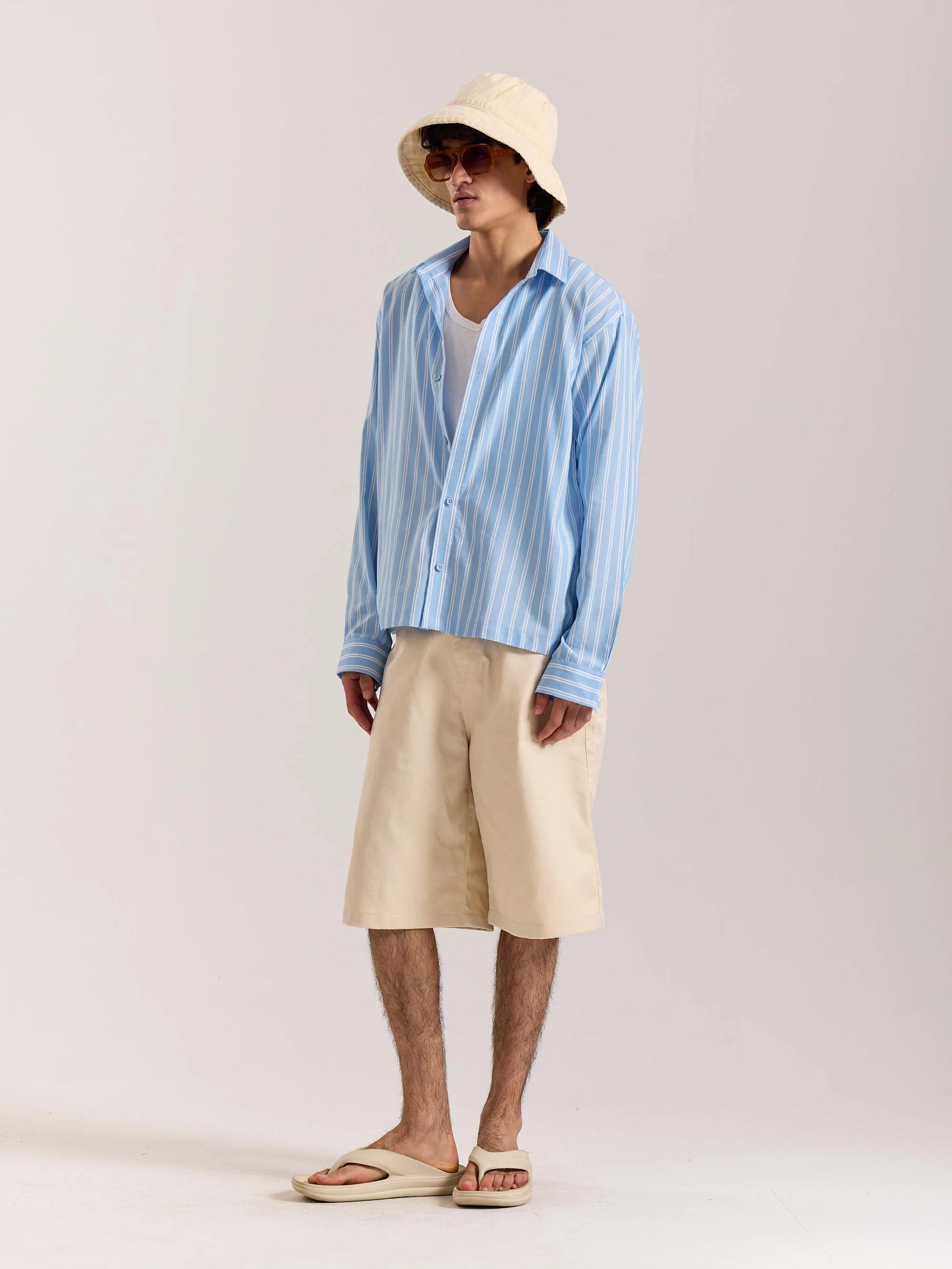 Sky Blue & White Striped Drape Shirt - Image 5