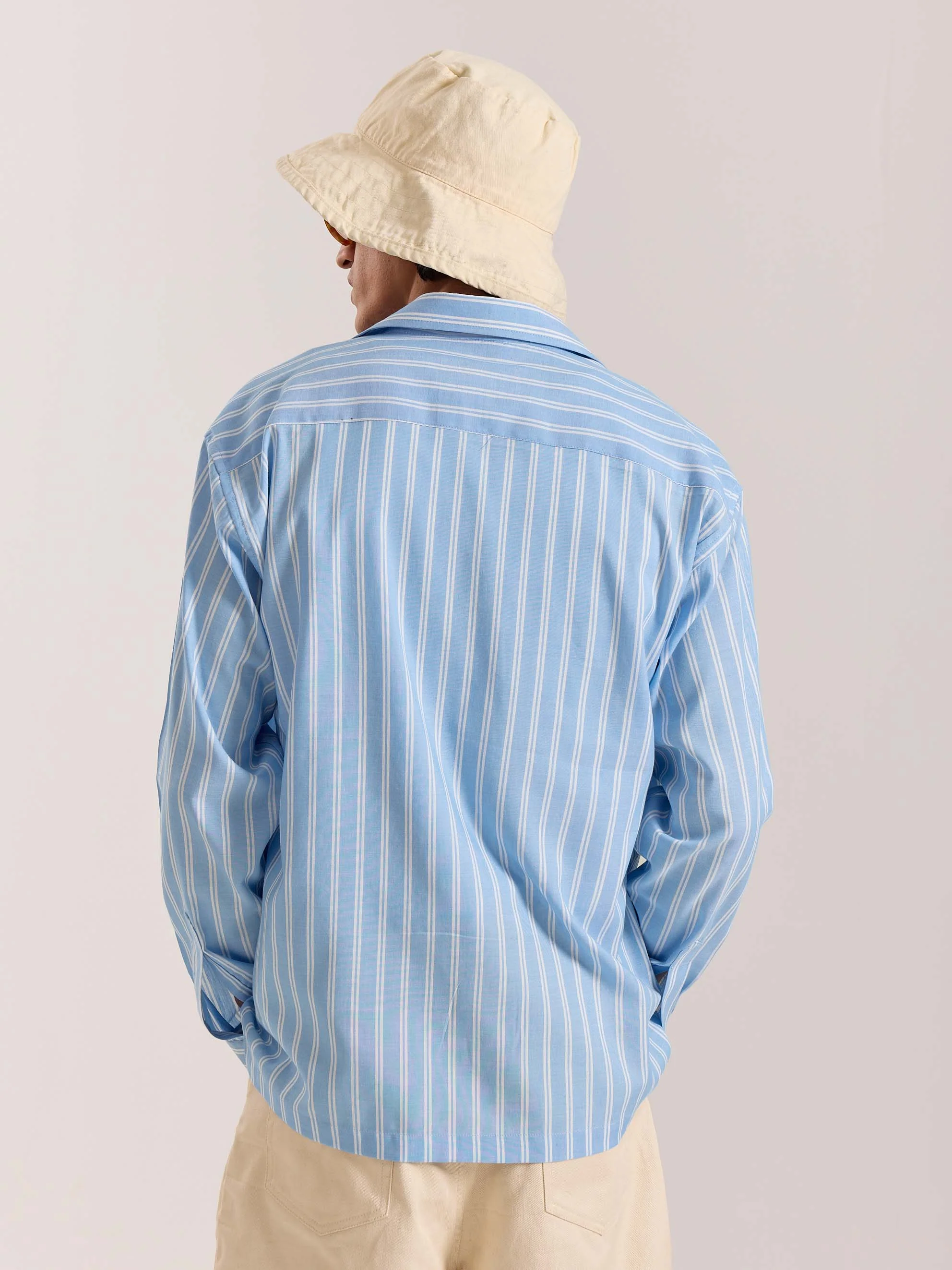 Sky Blue & White Striped Drape Shirt - Image 6