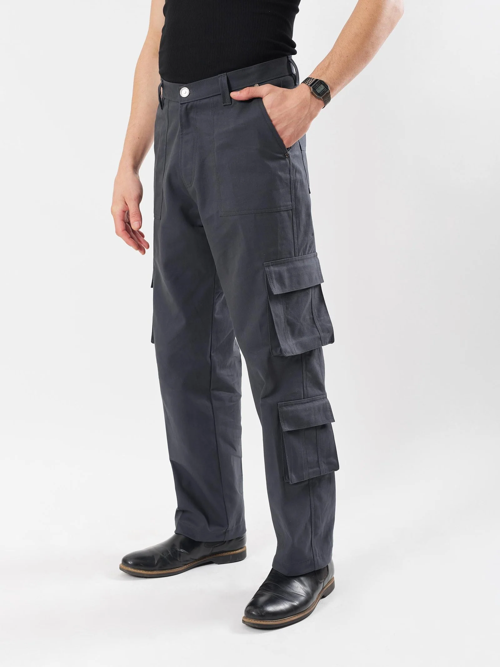 Slate Grey Cargo Trousers - Image 3