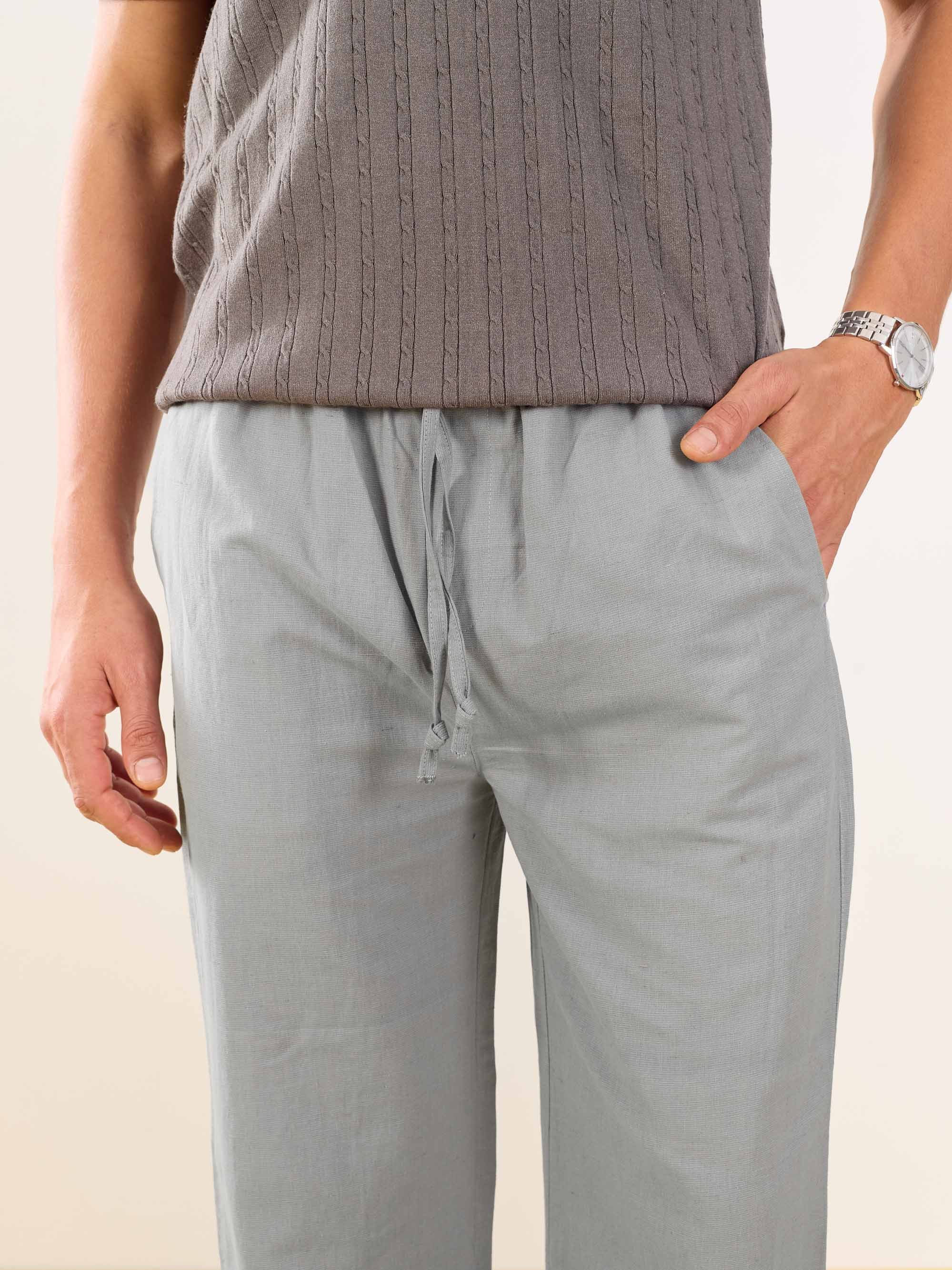 Stone Grey Linen Pull-on Pants - Image 3