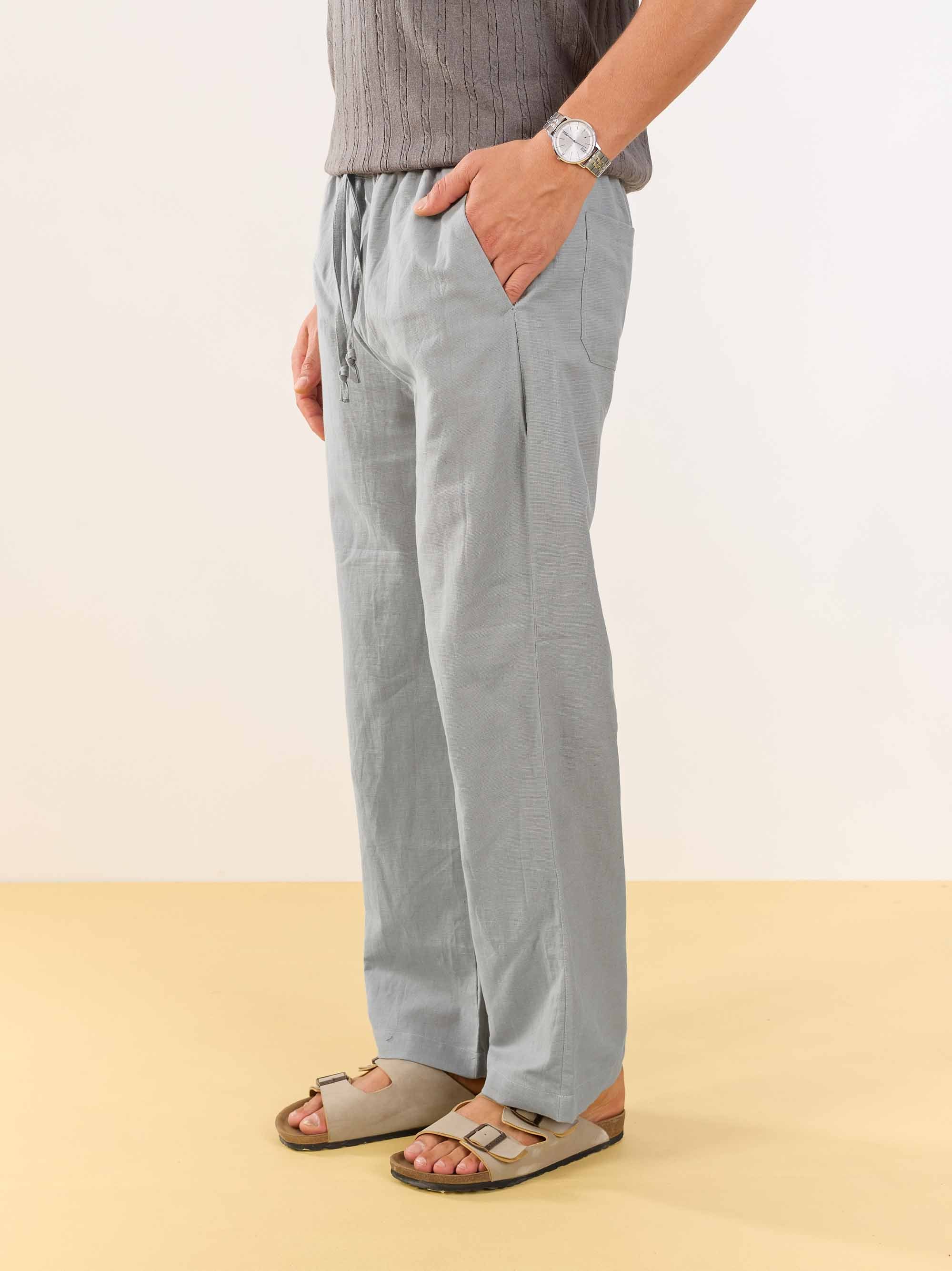 Stone Grey Linen Pull-on Pants - Image 4