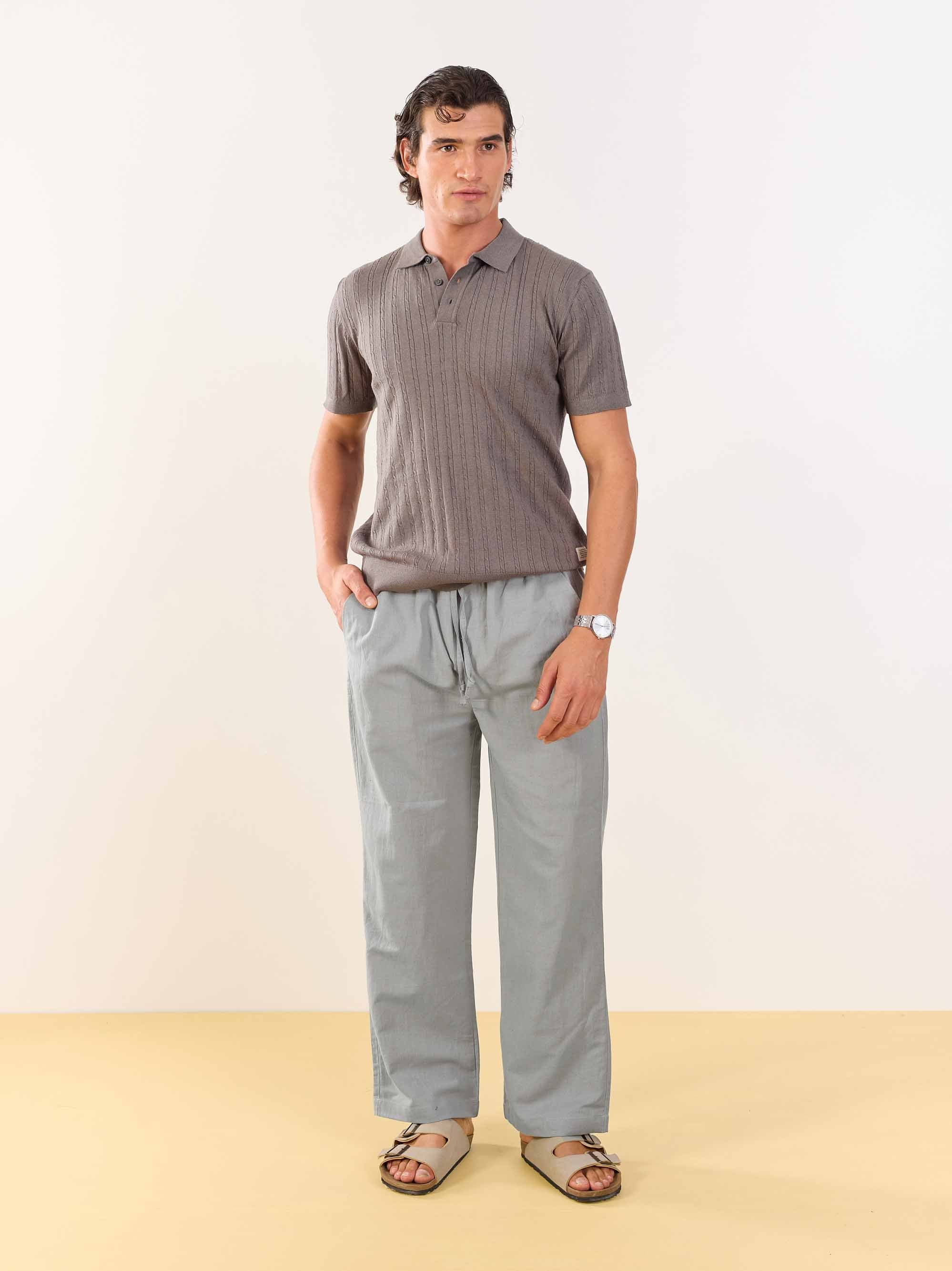 Stone Grey Linen Pull-on Pants - Image 5
