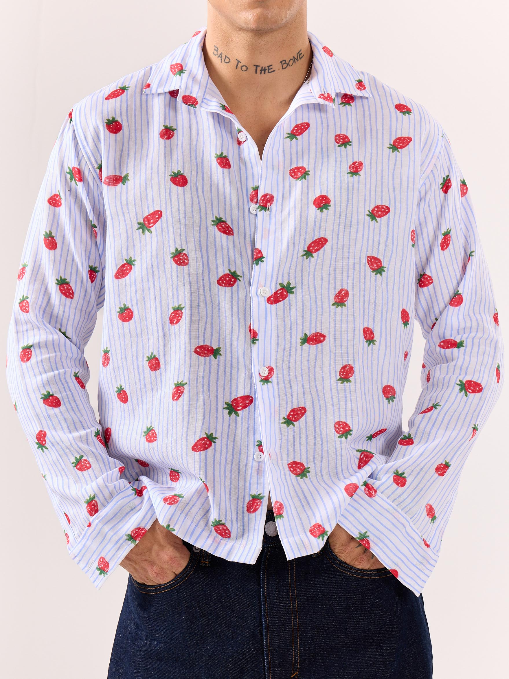 Strawberry Striped Gauze Holiday Shirt (Pre-Order) - Image 3