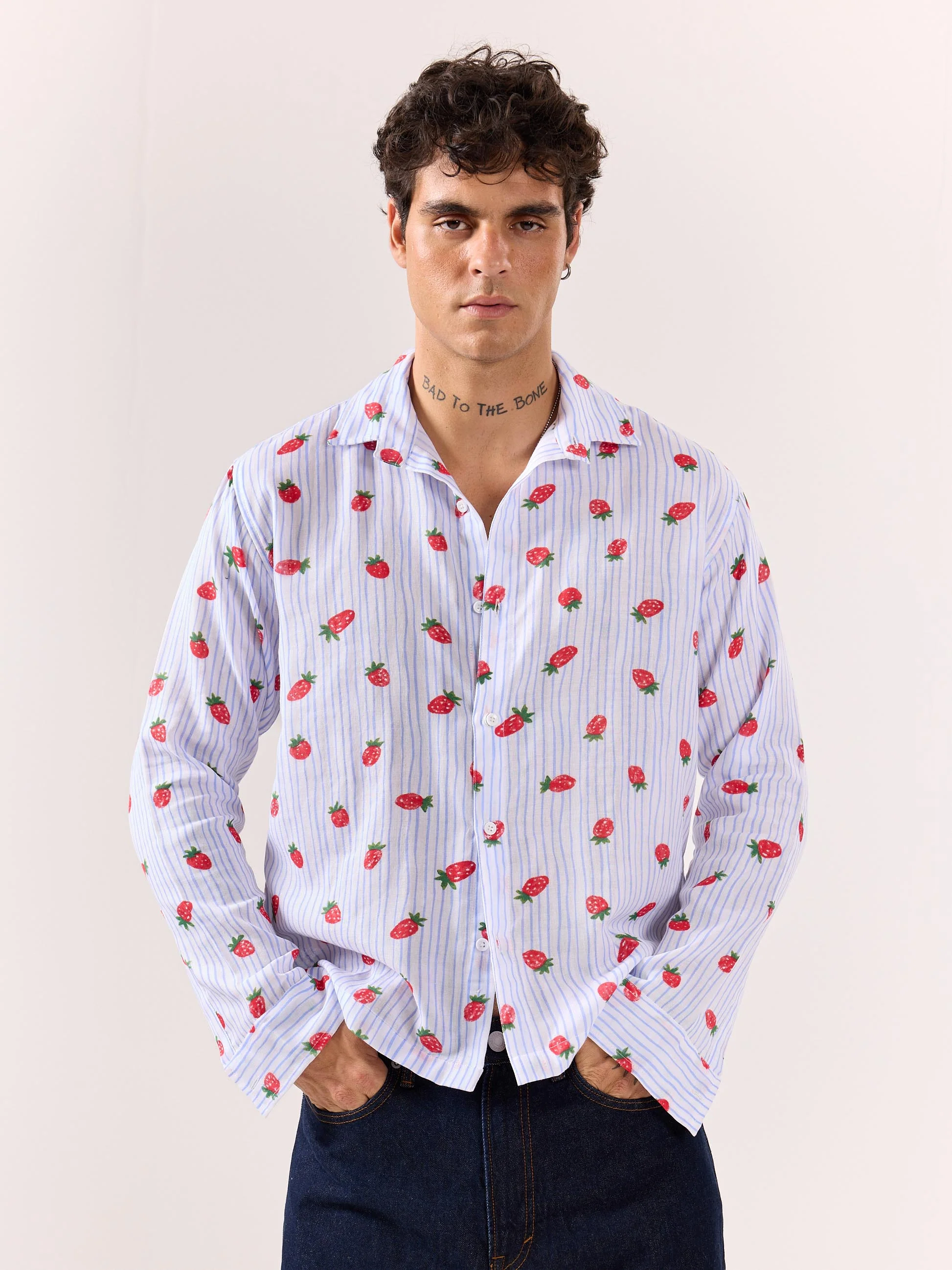 Strawberry Striped Gauze Holiday Shirt (Pre-Order) - Image 5