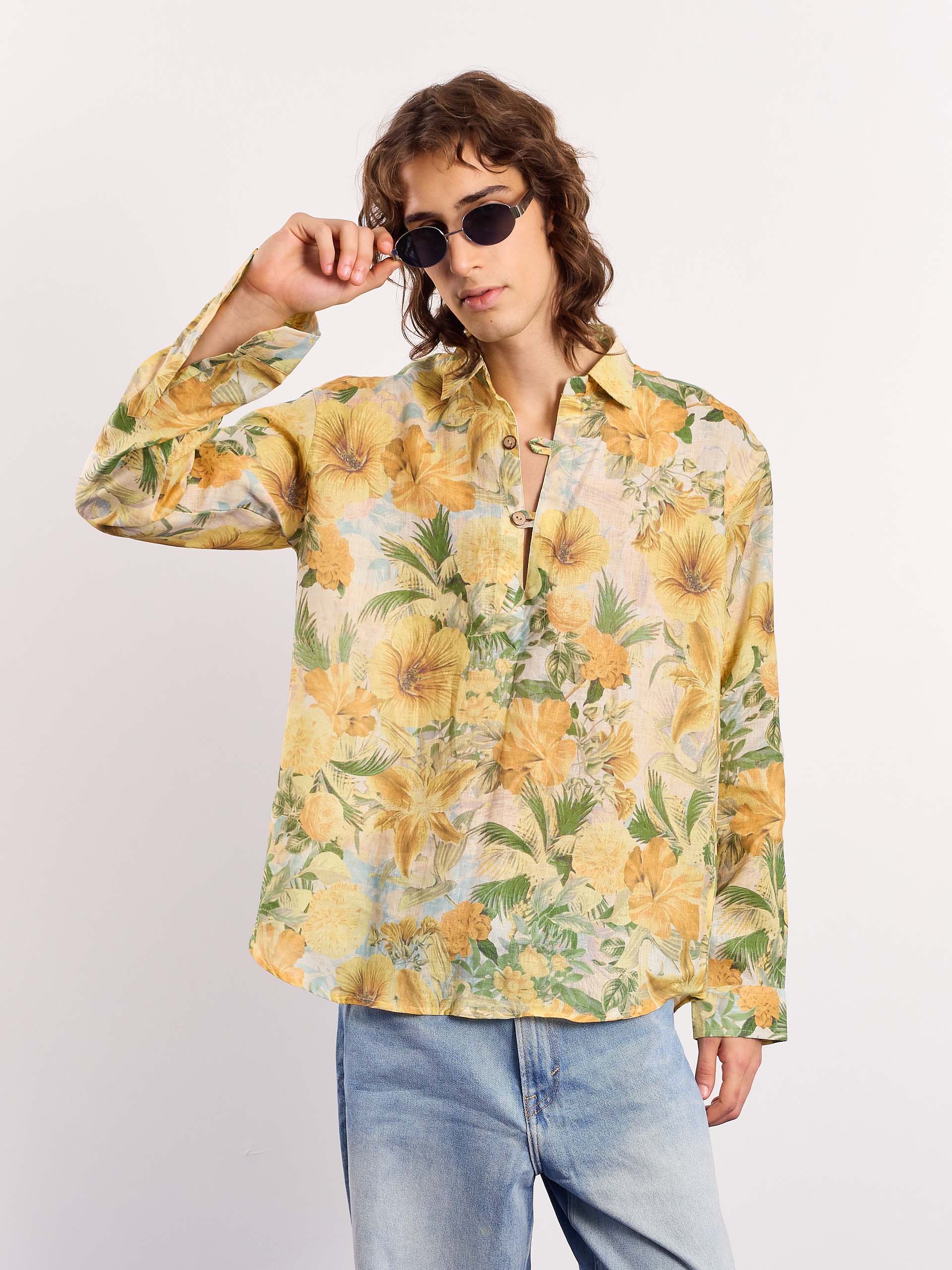 Floral Printed Linen Pullover - Image 3