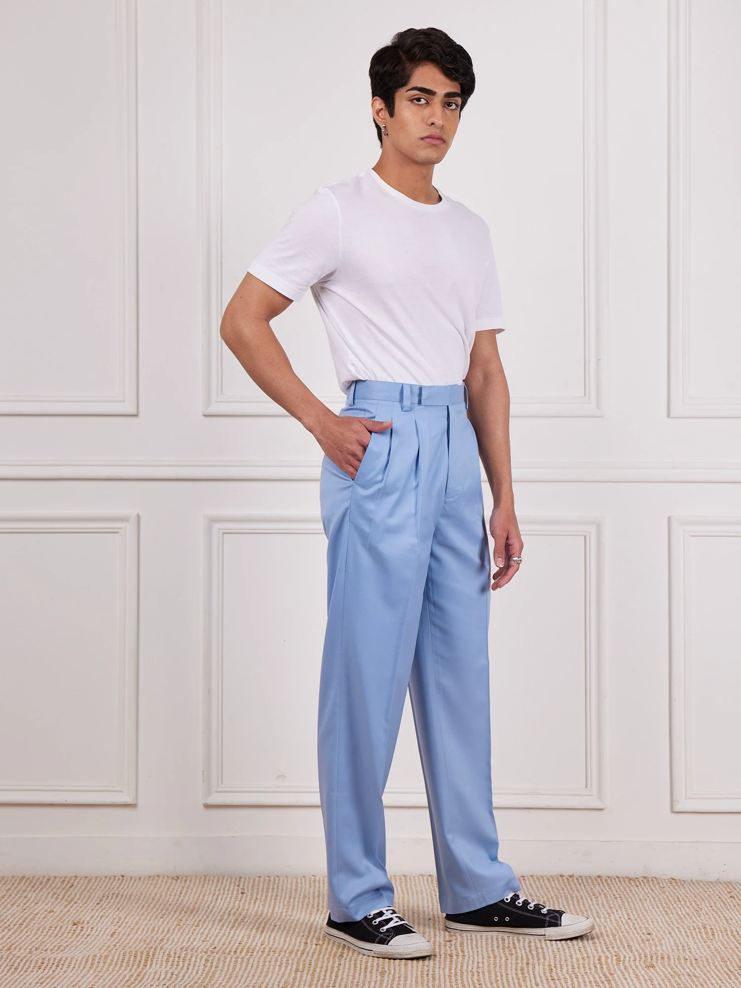 Powder Blue Tailored Trousers - Image 3