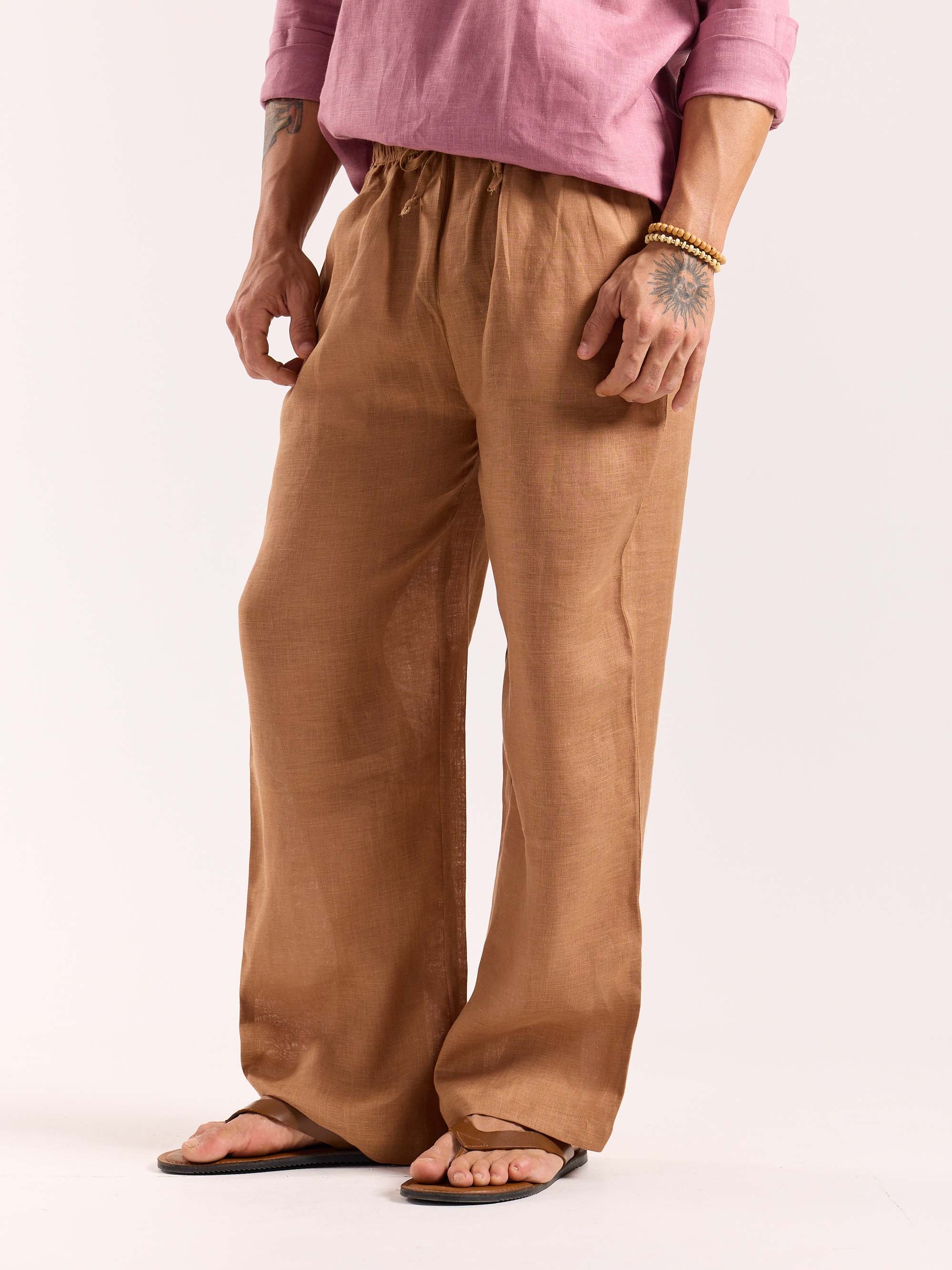 Tan Brown Linen Pull-on Pants - Image 5