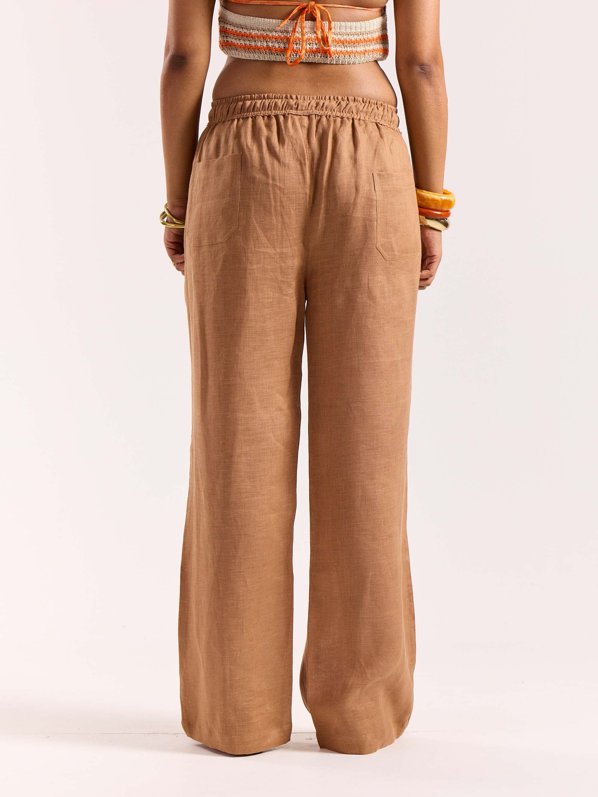 Tan Brown Linen Pull-on Pants - Image 8