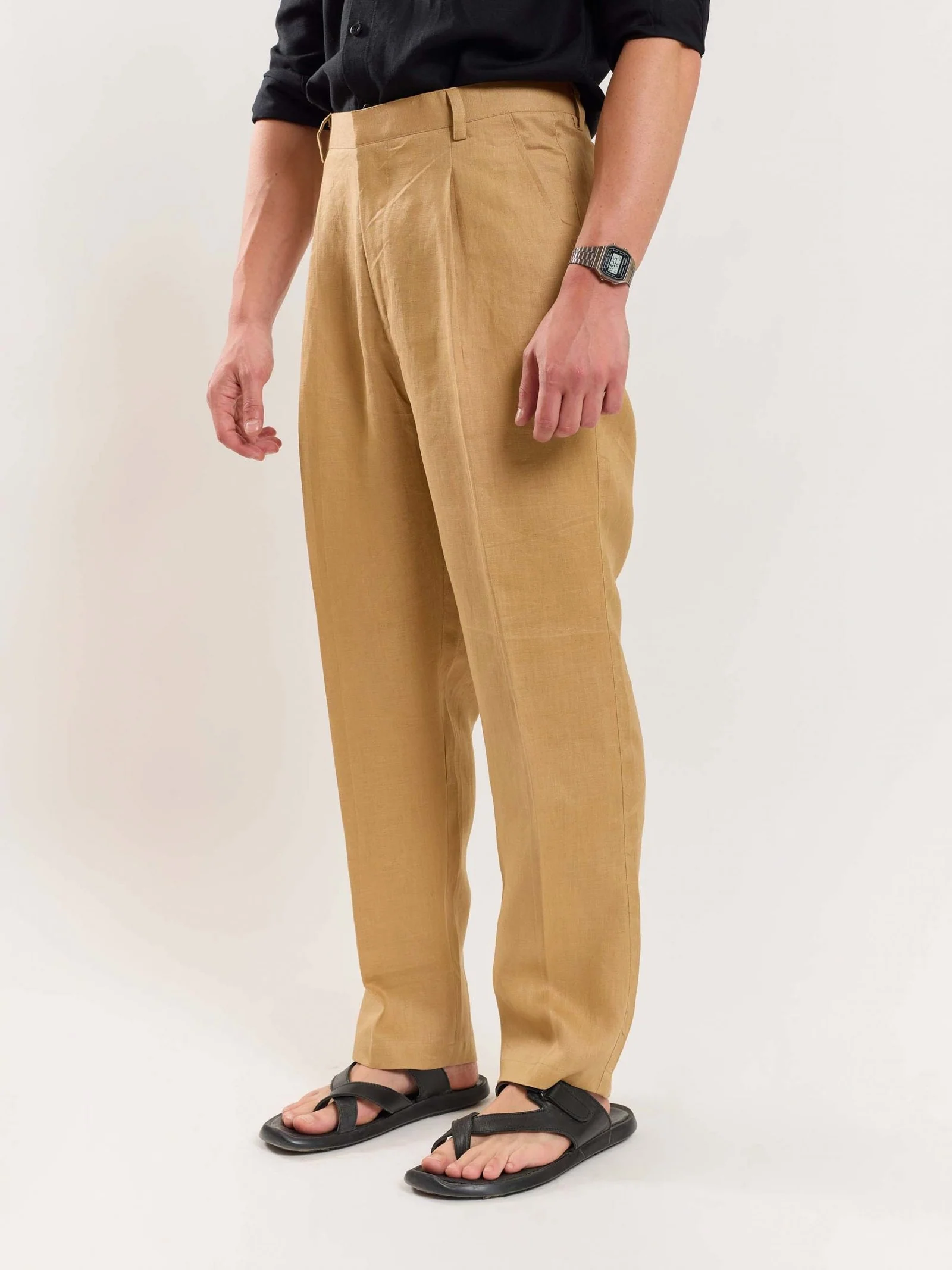 Tan Brown Linen Trousers - Image 3