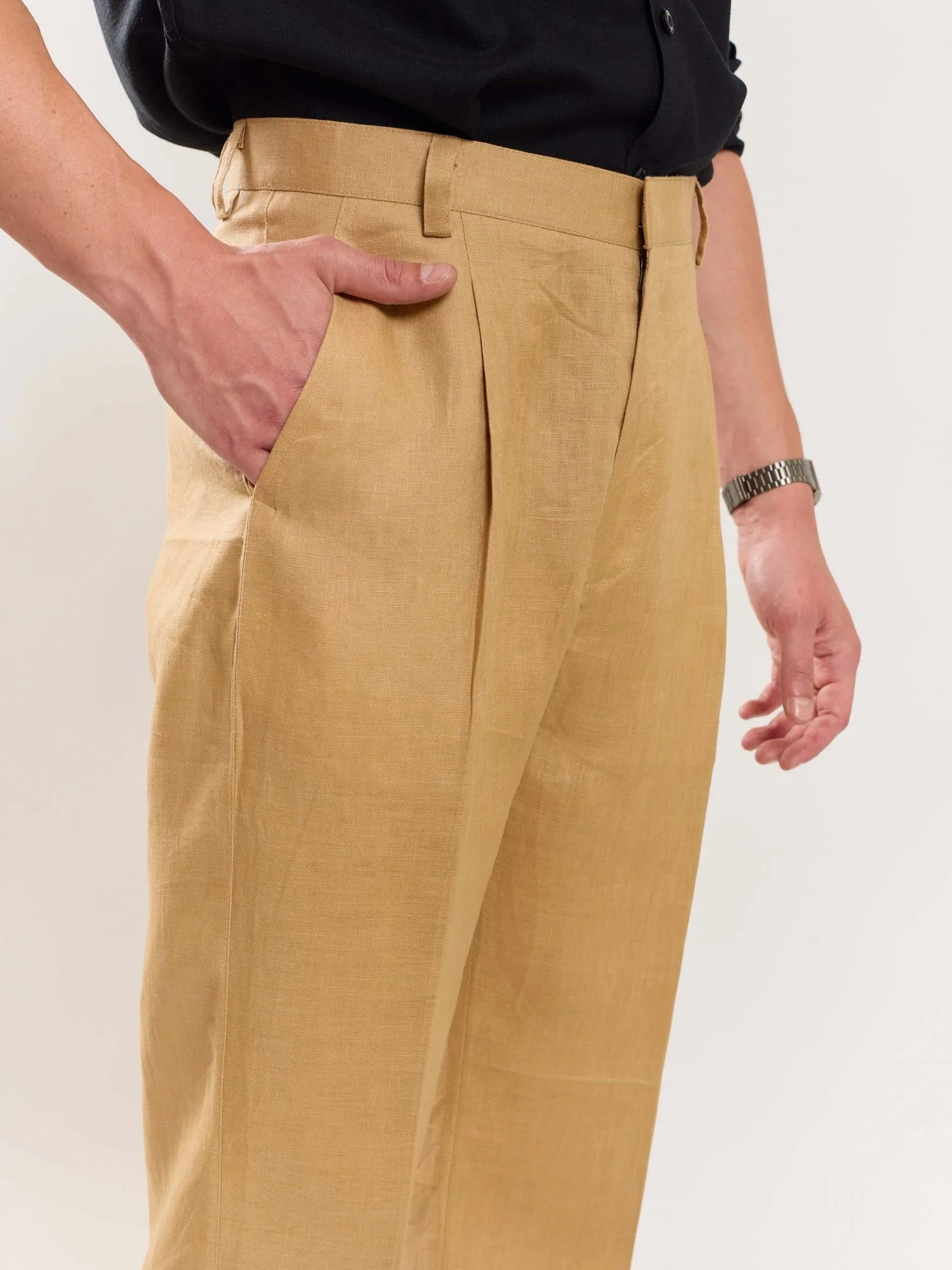 Tan Brown Linen Trousers - Image 6
