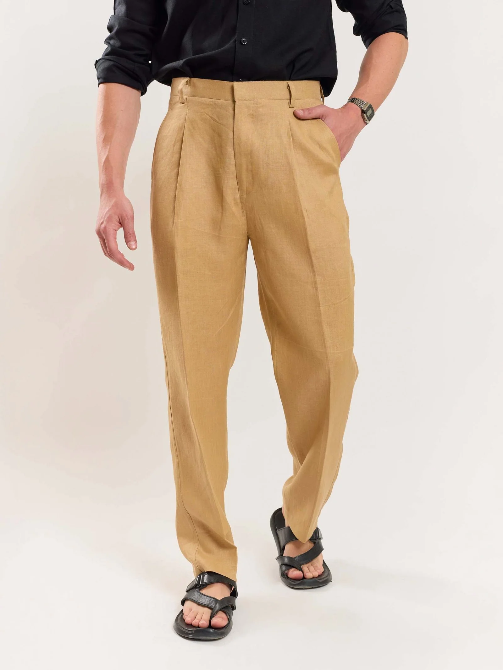 Tan Brown Linen Trousers - Image 7