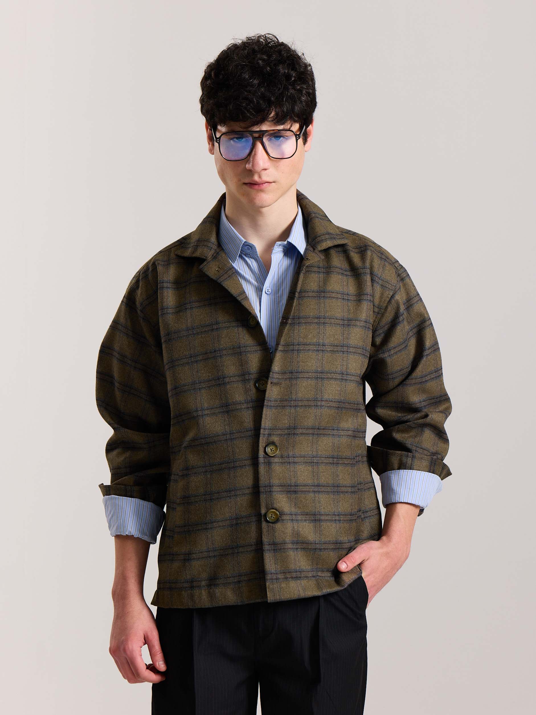 Taupe Checkered Tweed Shacket ( Pre-Order ) - Image 3