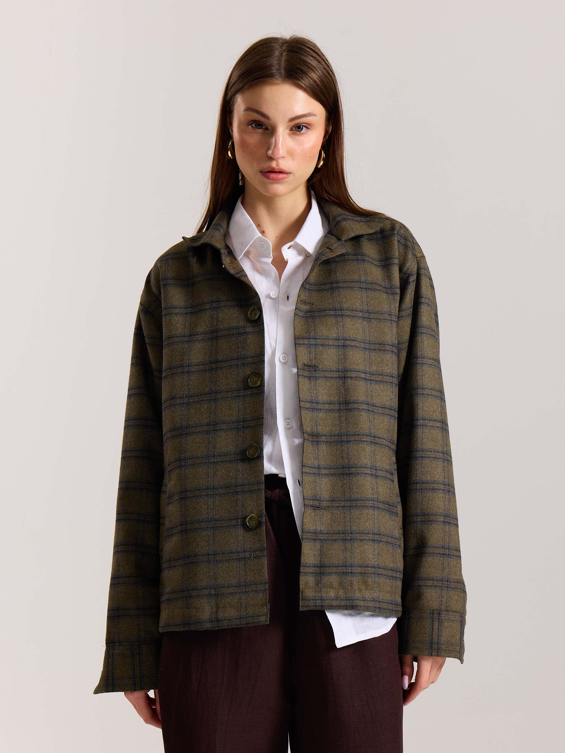 Taupe Checkered Tweed Shacket ( Pre-Order ) - Image 4