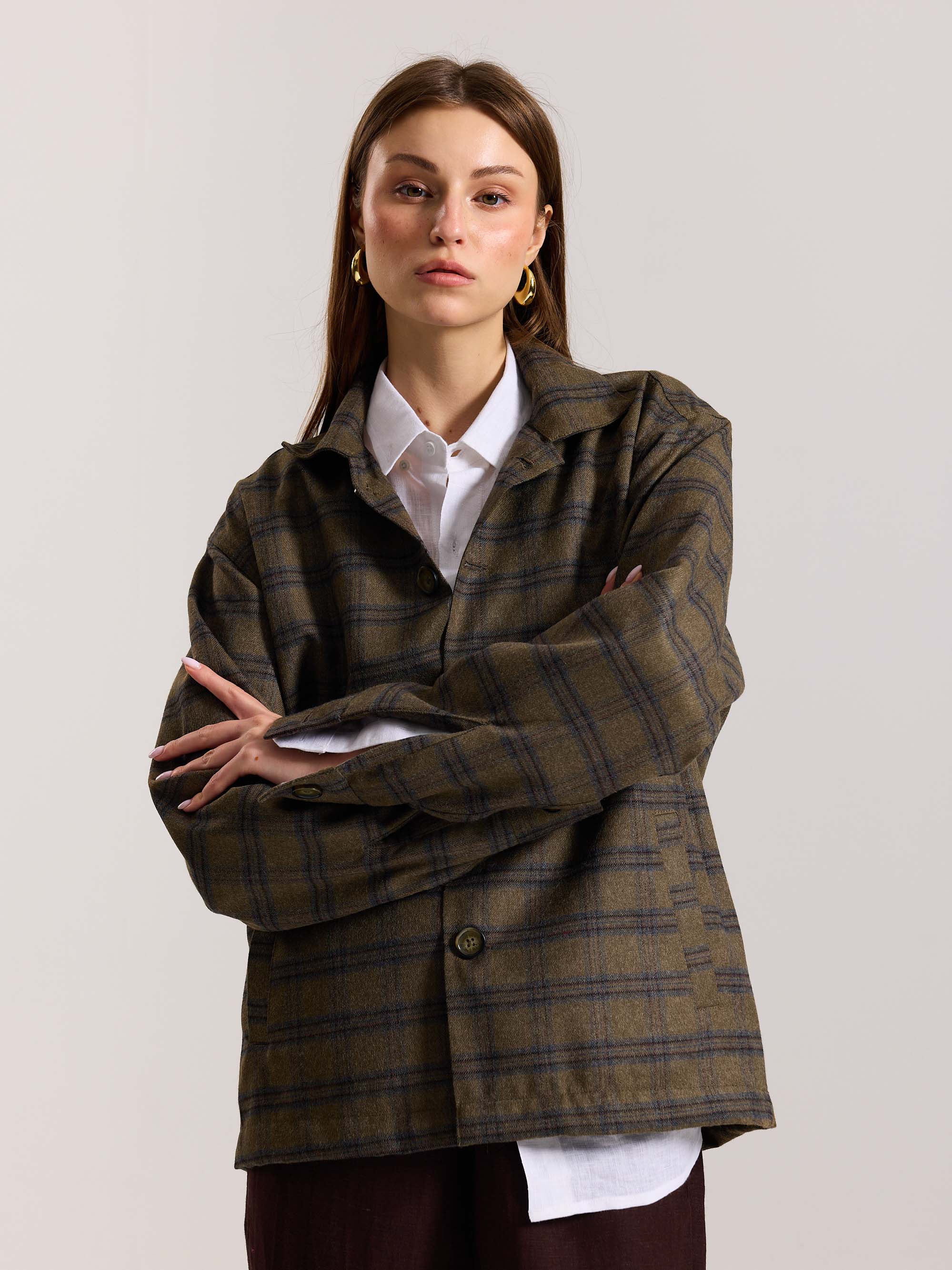 Taupe Checkered Tweed Shacket ( Pre-Order ) - Image 6