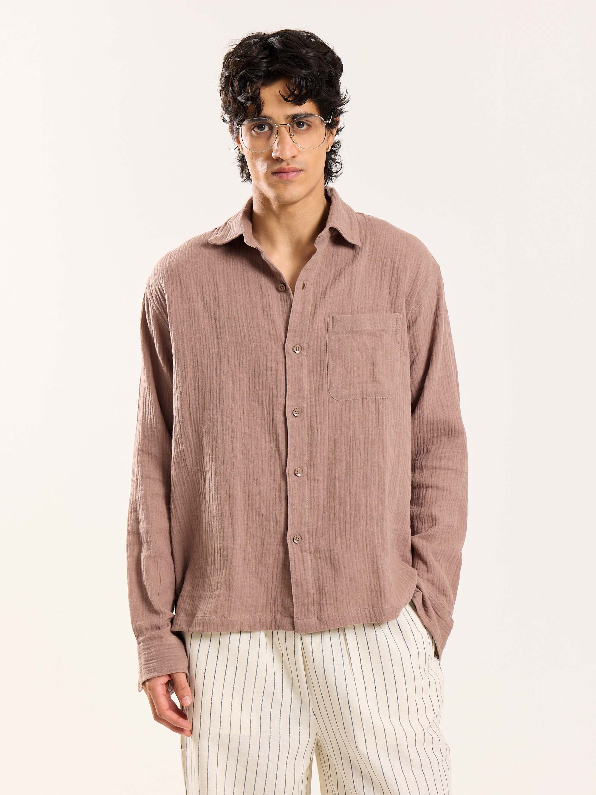 Taupe Gauze Holiday Shirt - Image 2